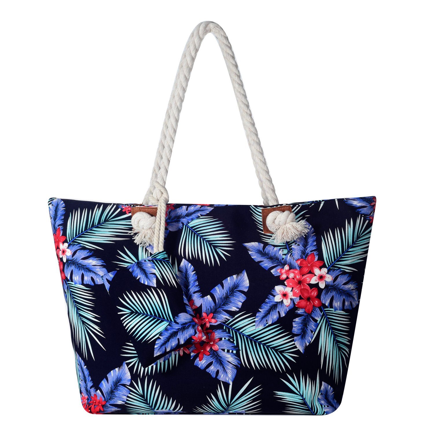 DonDon Strandtasche Shopper Schultertasche Beach Style (2-tlg), Große Strandtasche, mit Reißverschluss, tolle Motive hawaii Flower
