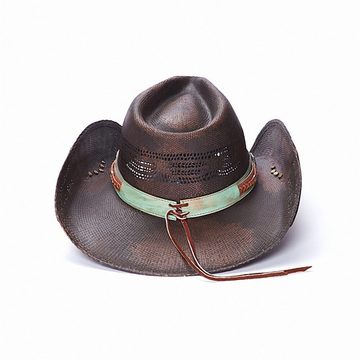 Westernlifestyle Cowboyhut Brauner Strohhut mit Lederhutband