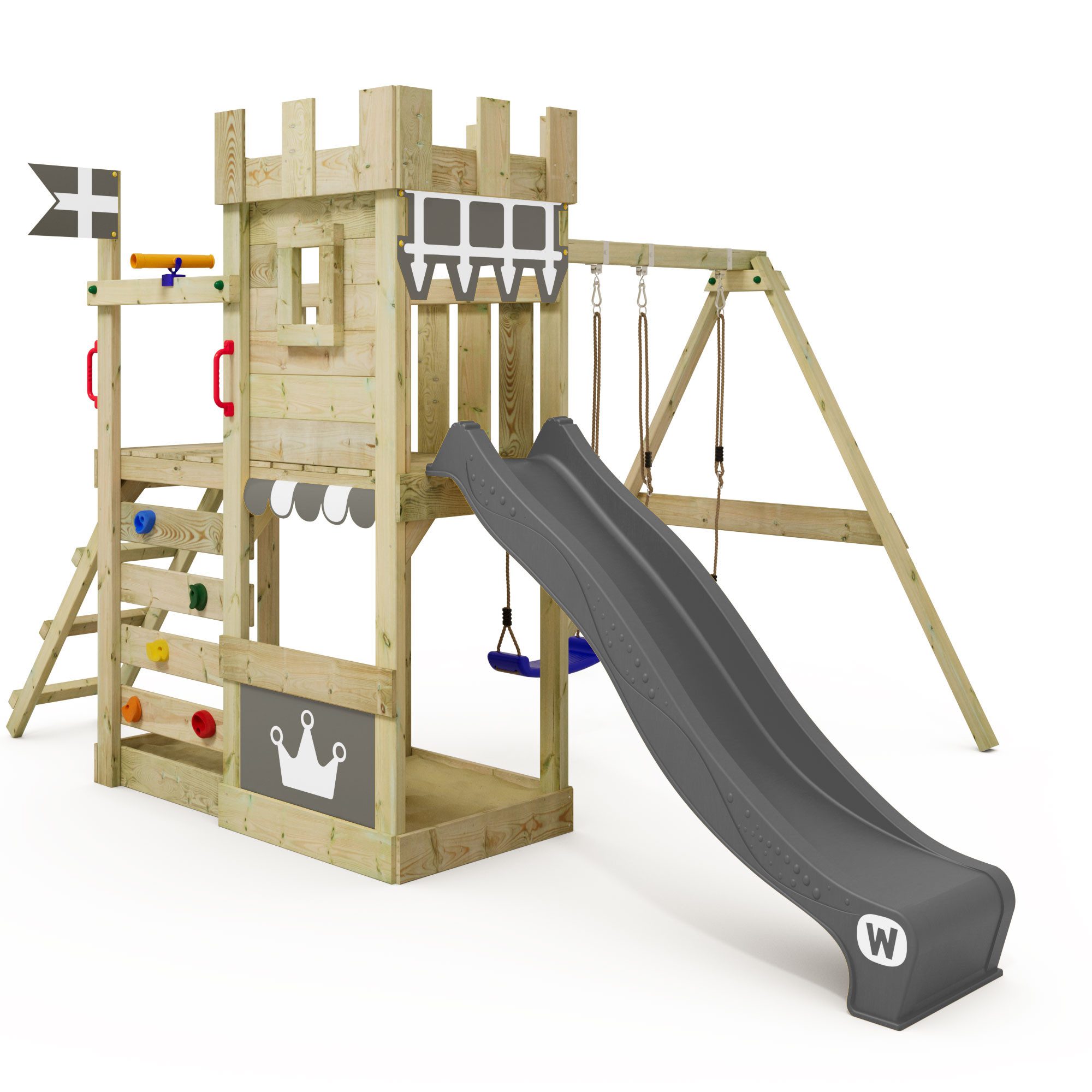 Wickey Spielturm RoyalFlyer – Abenteuer-Spielgerät für Garten mit Rutsche und Schaukel, Spielhaus-Ritterburg mit 10 Jahren Garantie*