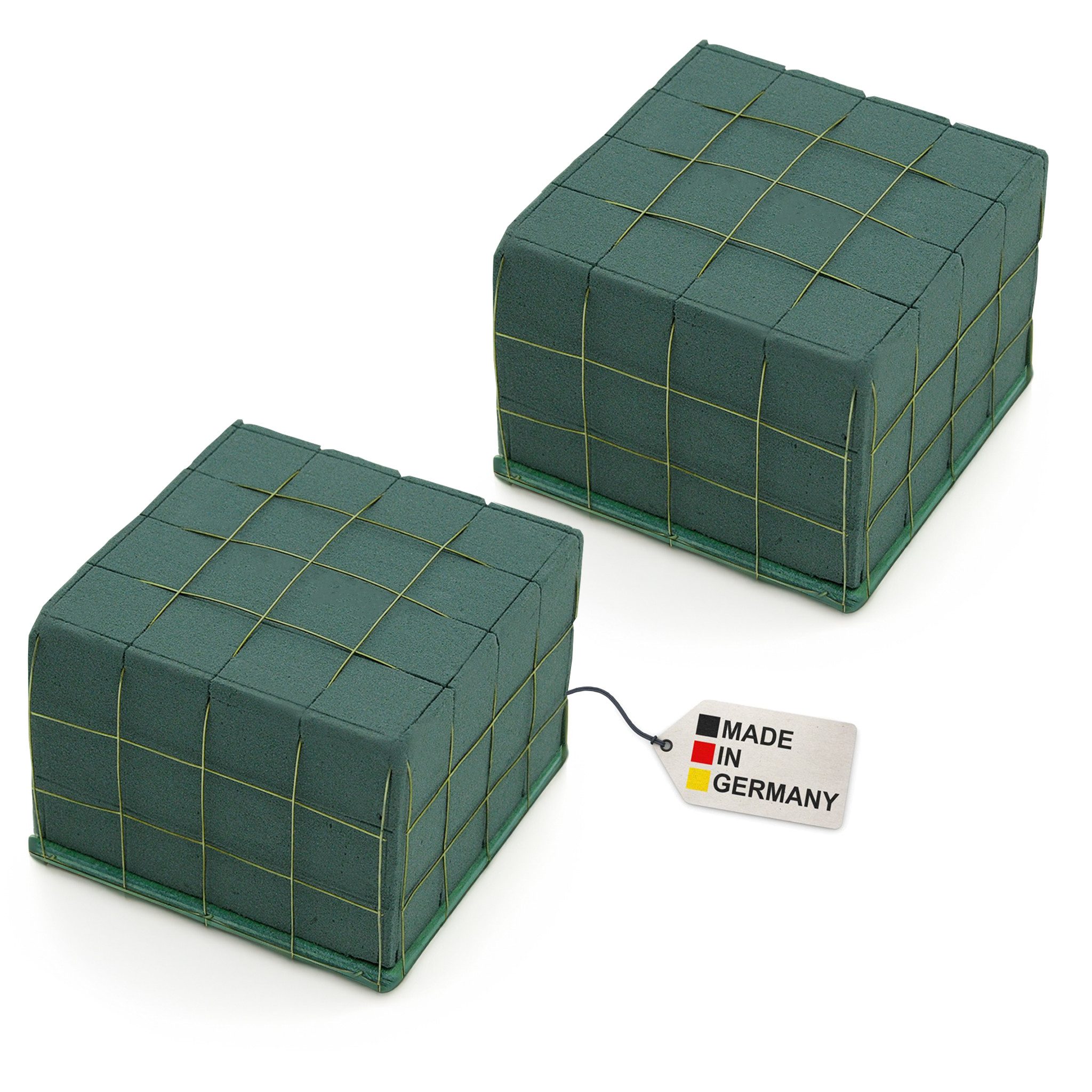 matches21 HOME & HOBBY Schaumgummi Blumen Steckmasse mit Draht-Gitter, Holzboden - 2x halber Ziegel, Steckschaum Raquette zum Stellen Hochzeit Blumen-Gestecke Tisch-Deko