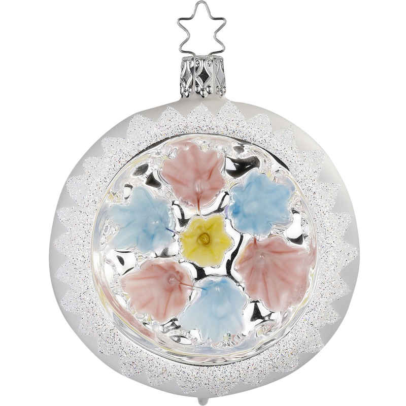INGE-GLAS® Weihnachtsbaumkugel Reflexkugel Blüte gelb/weiß (1 St), mundgeblasen, handbemalt
