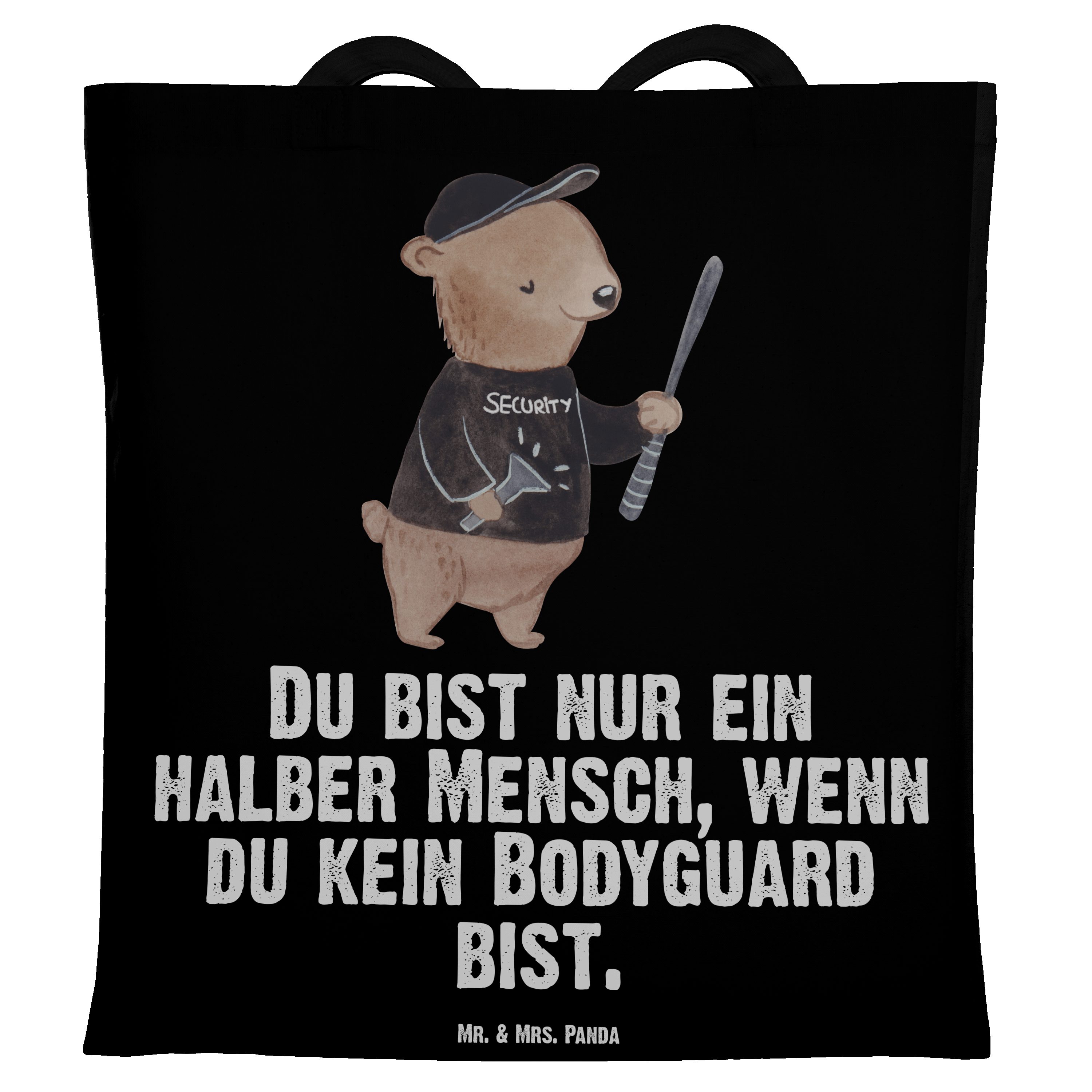 Mr. & Mrs. Panda Tragetasche Bodyguard mit Herz - Schwarz - Geschenk, Beutel, Kollegin, Jutebeutel (1-tlg)