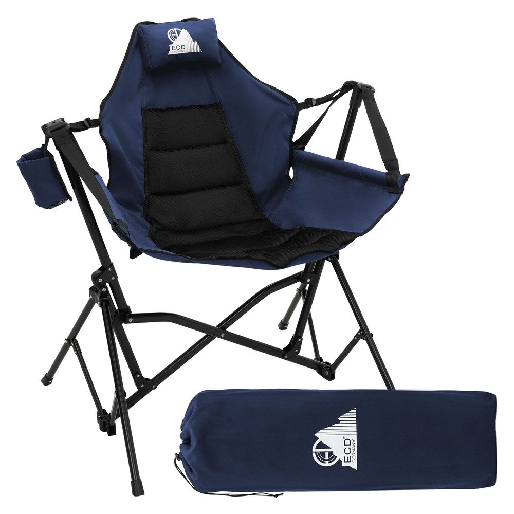 ECD Germany Campingstuhl Campingstuhl faltbar Schaukelstuhl bis 150kg Angelstuhl bequem Outdoor, Klappstuhl mit verstellbarer Rückenlehne & Stahlgestell Faltstuhl Blau