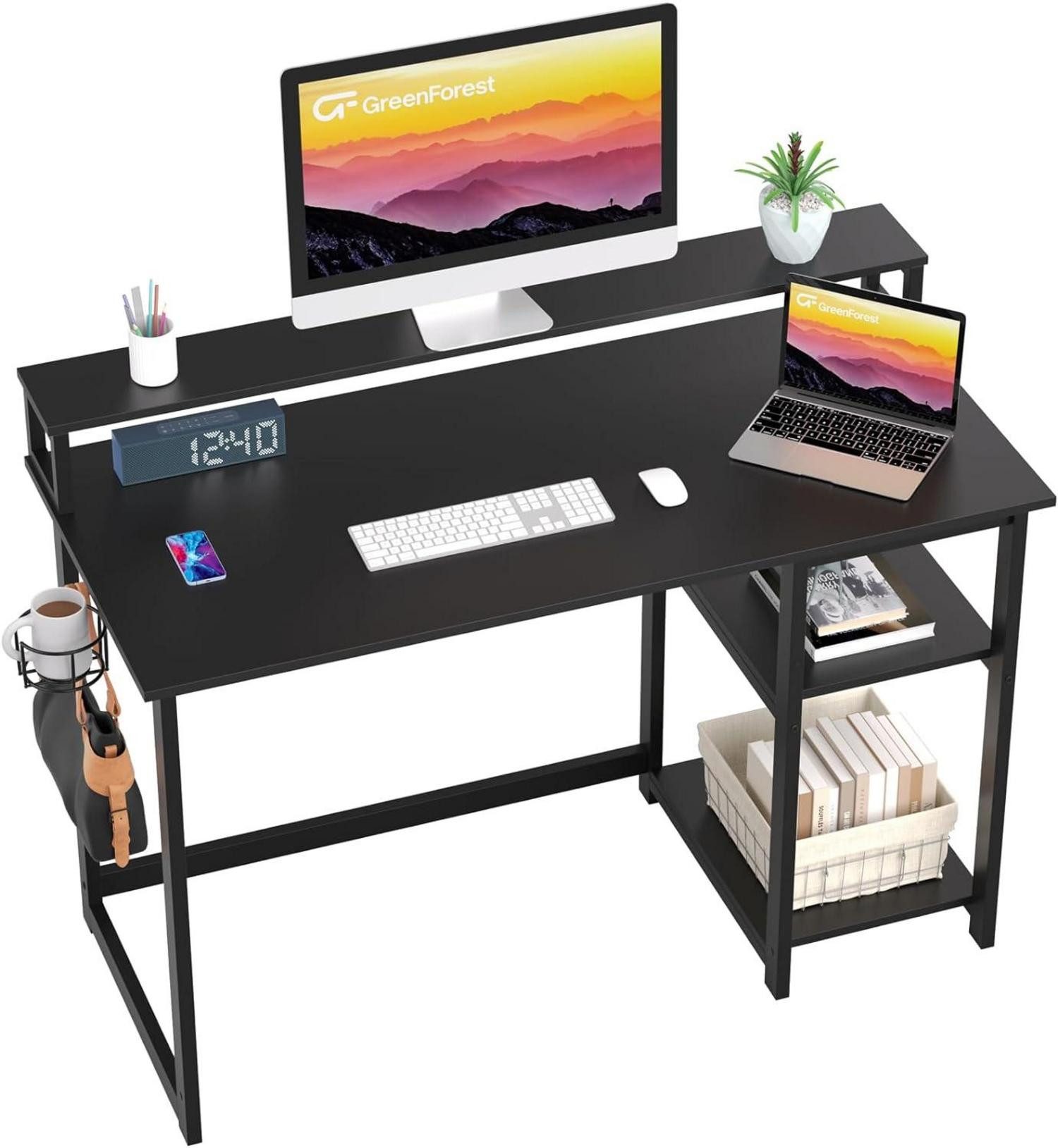 Gamingtisch Schreibtisch 100x50 cm Schwarz Gaming Tisch mit Regal PC