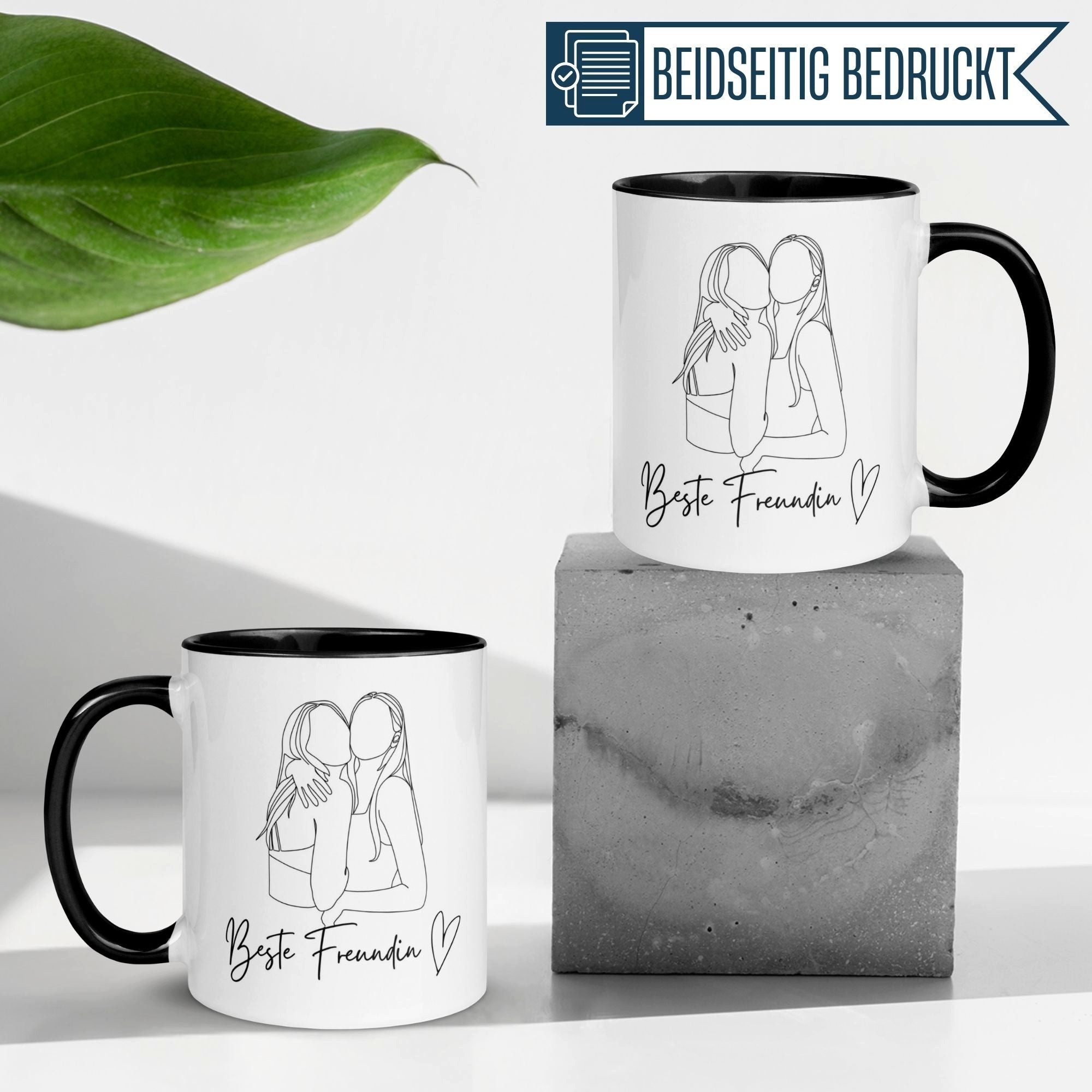 Momentals Tasse Freundschaft – „Umarmung mit Herz“ – Geschenk Becher Beste Freundin, Gratis Versand · Links-&Rechtshänder · Spülmaschinenfest