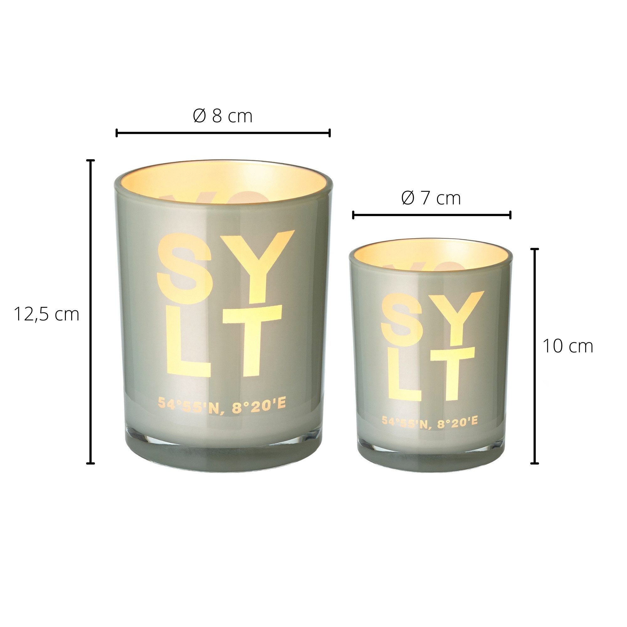 EDZARD Windlicht Sylt (2 St., 2er Set), (Höhe 8 & 12,5 cm), grau, Sylt-Motiv