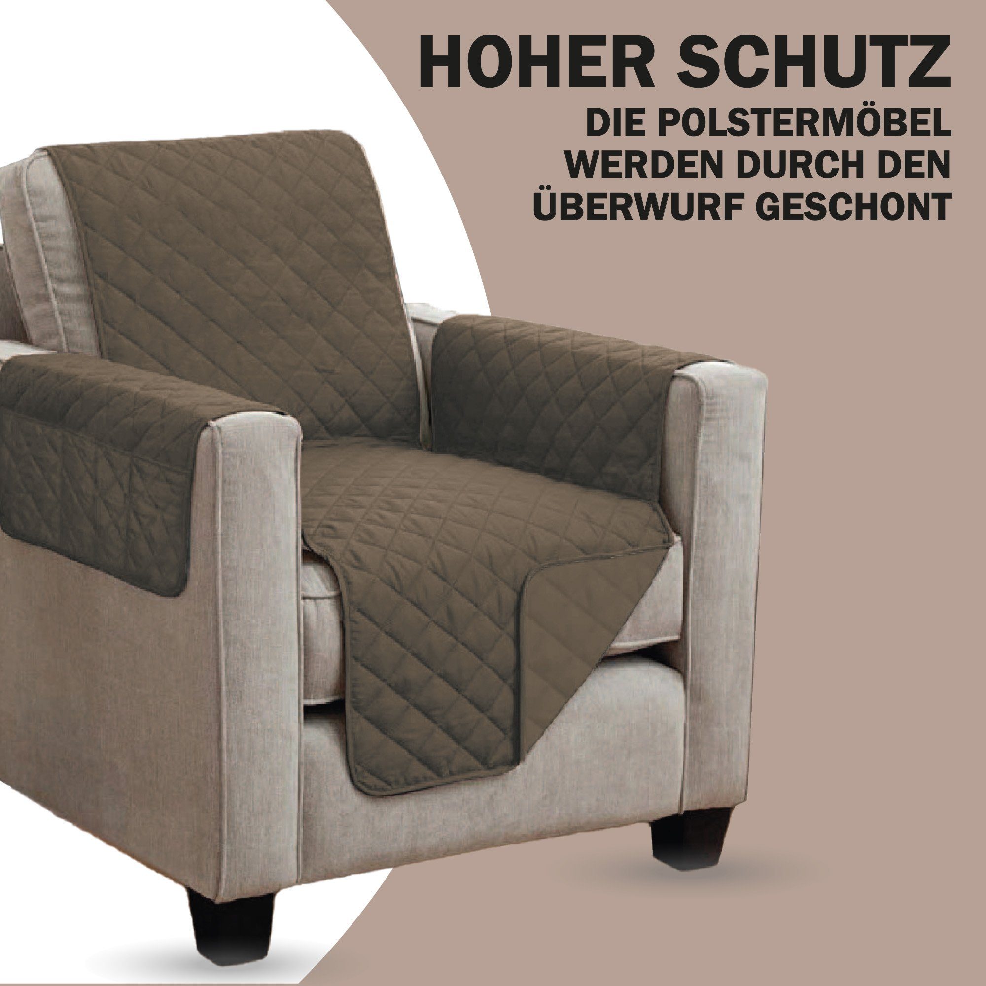 Bestlivings Sesselschoner Sesselschonbezug 190cm x 165cm, Sesselauflage mit Armlehnen und Taschen gesteppt - Sesselüberwurf