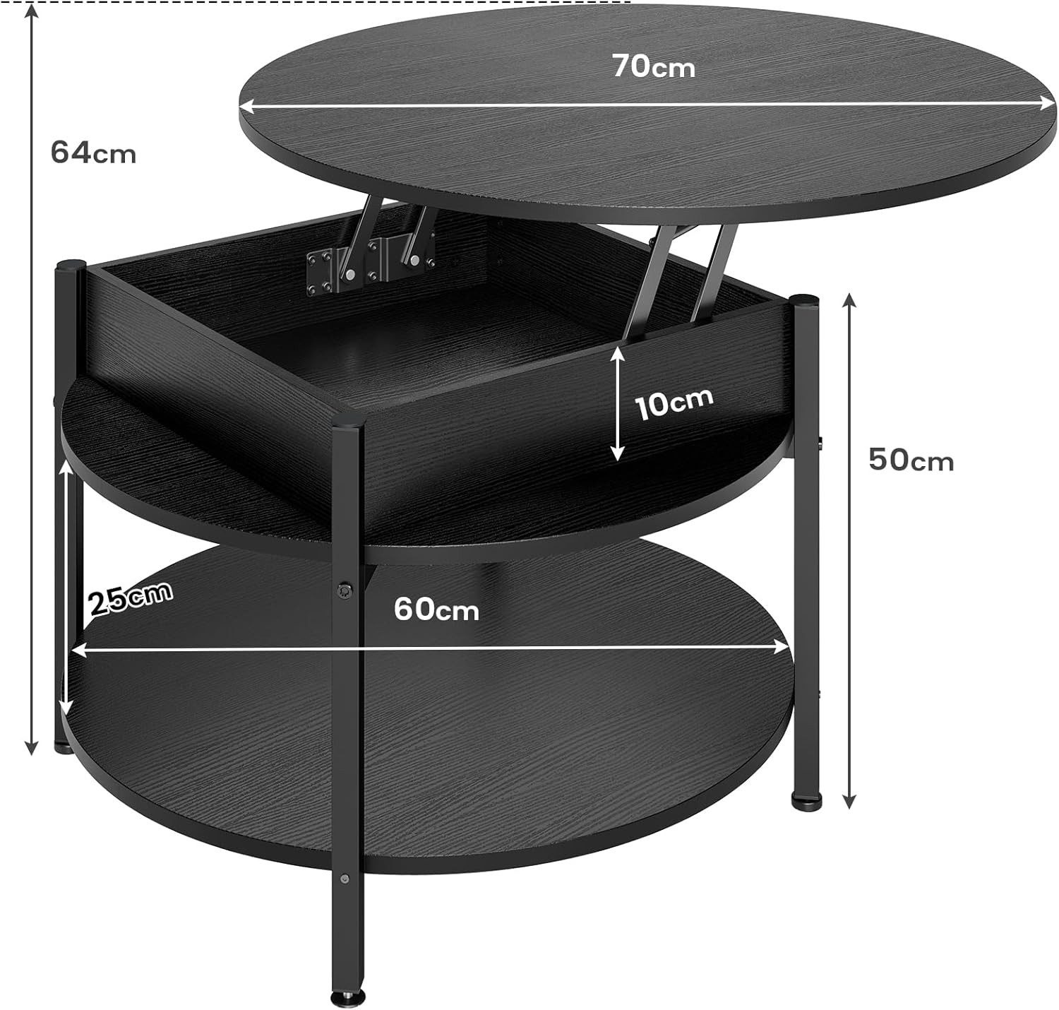 MSMASK Couchtisch Rund, höhenverstellbarer Kaffeetisch mit Verstecktem Stau günstig online kaufen