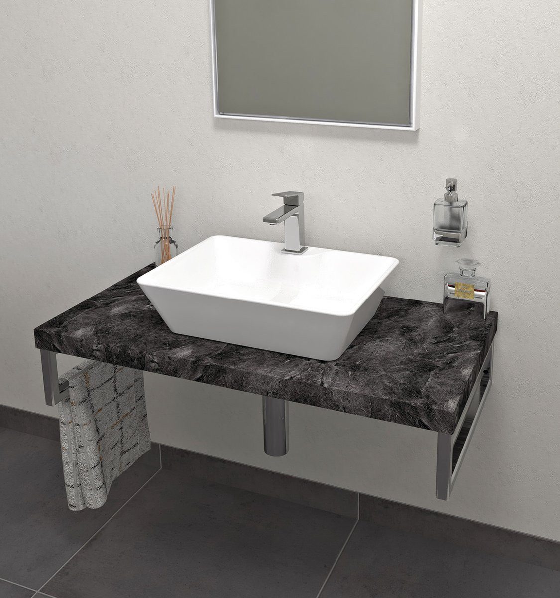 Sapho Waschtischplatte AVICE Waschtischplatte 90x50cm, Stärke 5cm, gebrochener Stein, Sapho-AV099