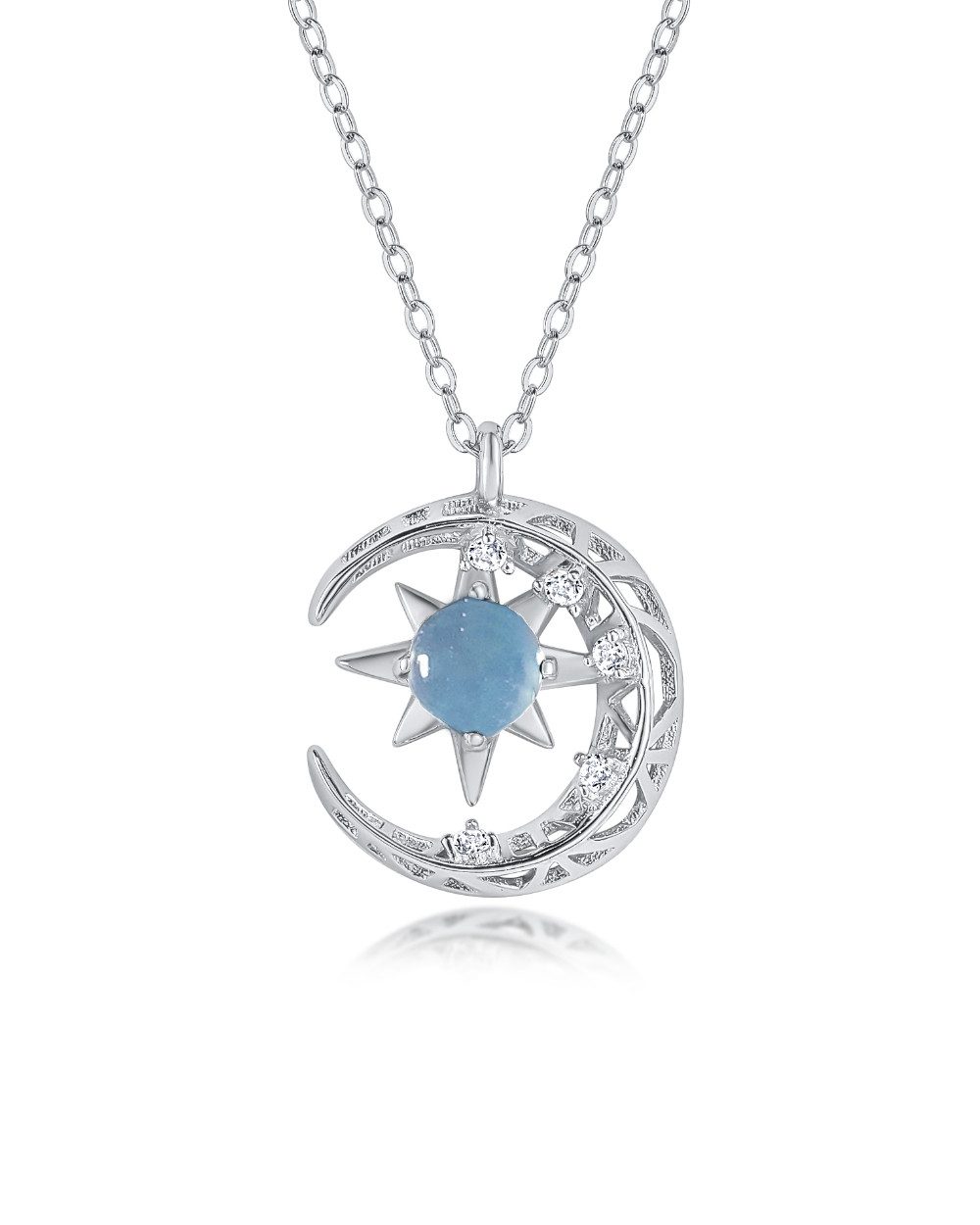 Kette mit Anhänger 'Selena' Damen Halskette Silber 925 mit Anhänger Mond hellblau 45cm