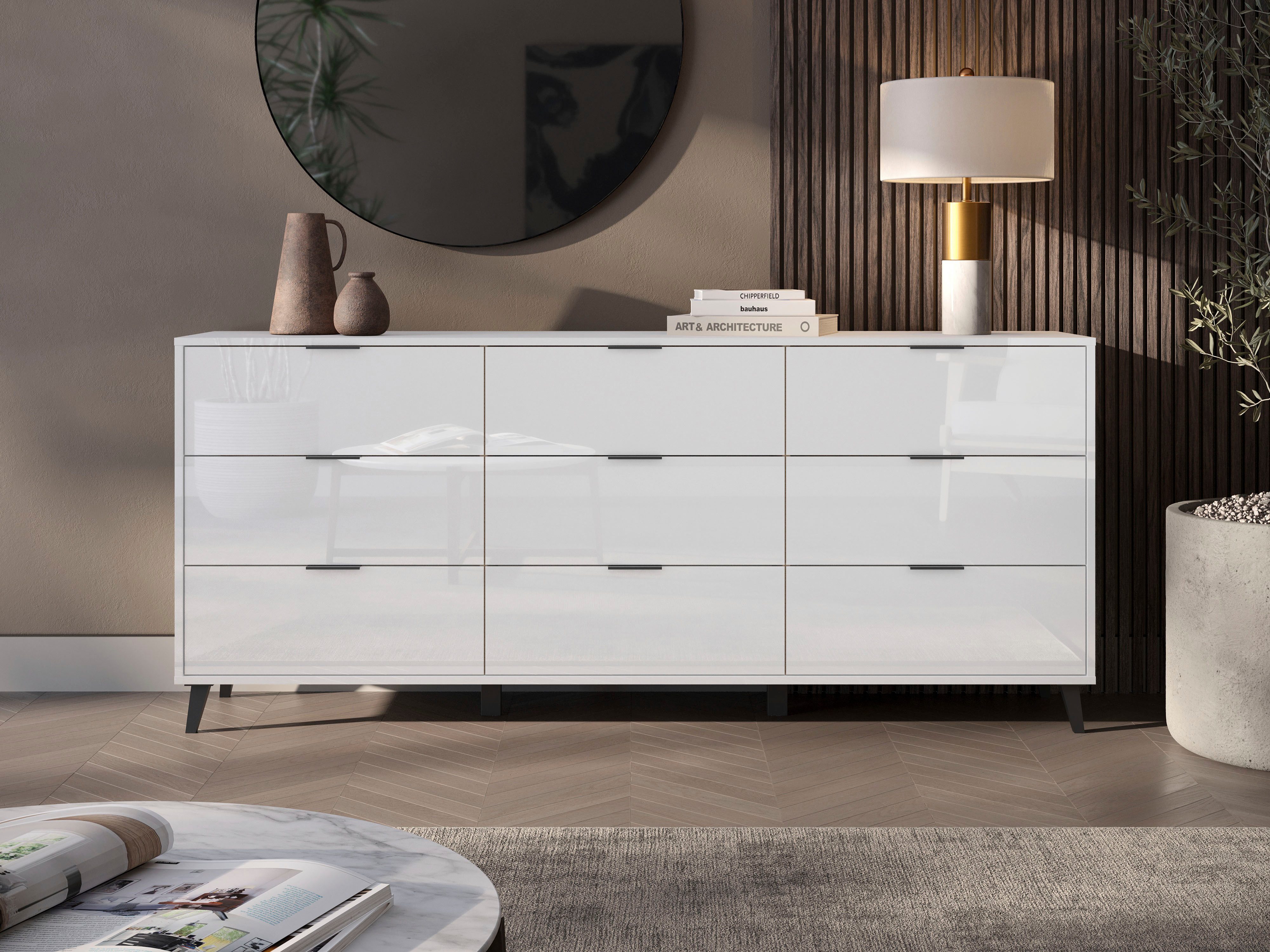 OTTO home Sideboard Oslo, B/H/T: 180/76/39,5 cm, 9 Schubladen, schwarze Metallgriffe, viel Stauraum