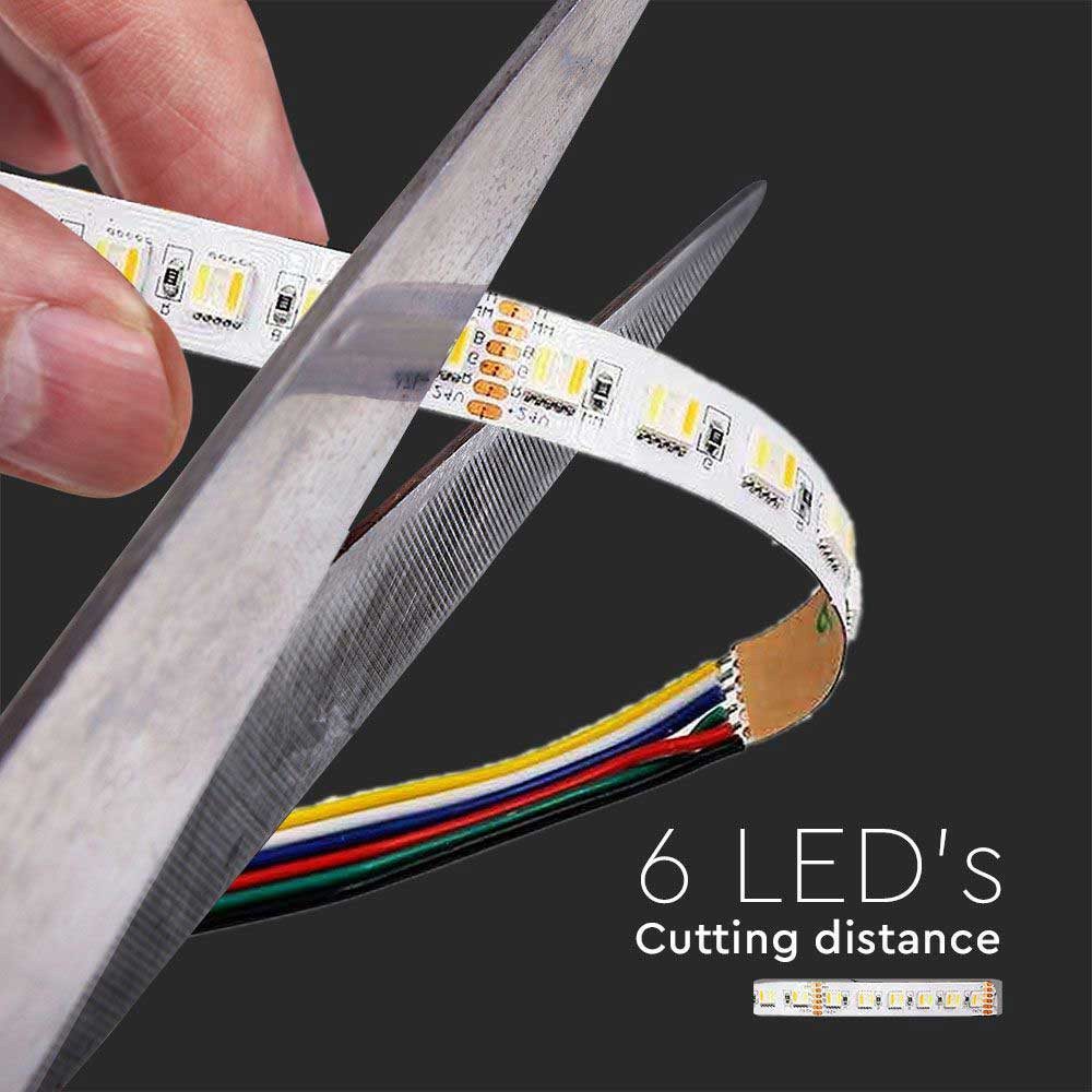 V-TAC LED Stripe 5-10 Meter RGB-CCT LED Streifen 6 Polig 24 Volt 60 LEDs pro Meter, MAX 70w, 7000 Lumen, RGB-CCT 1000K-6500K, 5m x 12mm, IP20