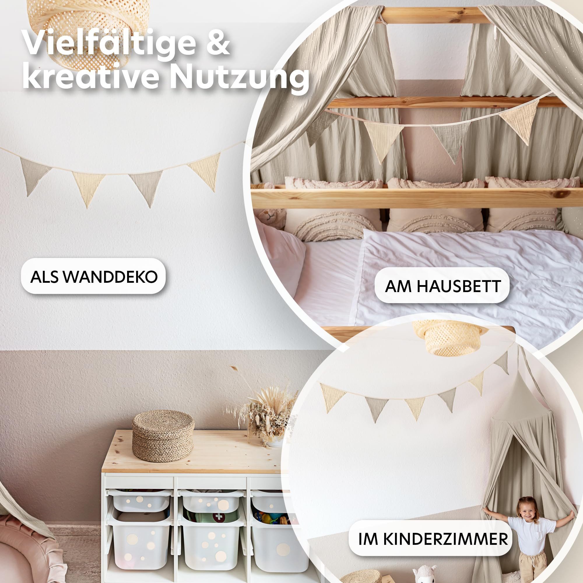 lilimaus Wimpelkette Sternenkette für Kinderzimmer - handgenähte Stoff-Girlande, handgefertigte Stoff-Girlande ca. 300 cm - Wimpel oder Sterne