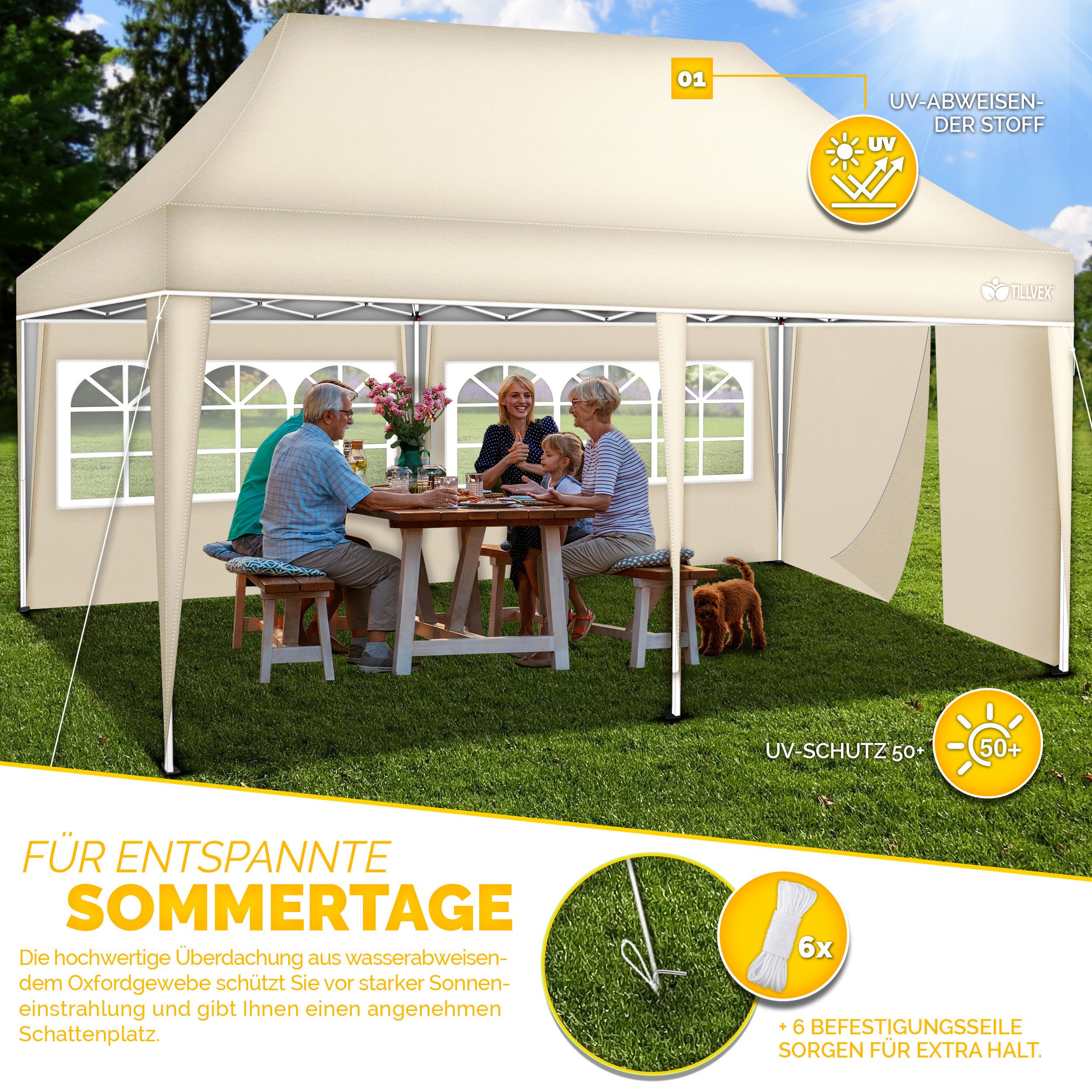tillvex Pavillon tillvex® Pavillon 3x6m Wasserdicht Gartenzelt Faltpavillon Partyzelt, (Pavillon 3x6m wasserdicht, Gartenzelt UV Schutz 50), Partyzelt mit Tasche für Garten