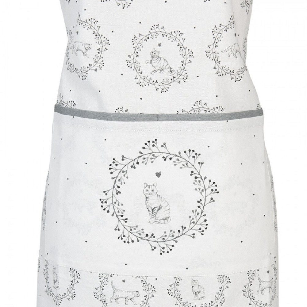 Clayre & Eef Kochschürze Katze weiß/grau, (Baumwolle, 1-tlg., Schürze), ca. 70 x 85 cm