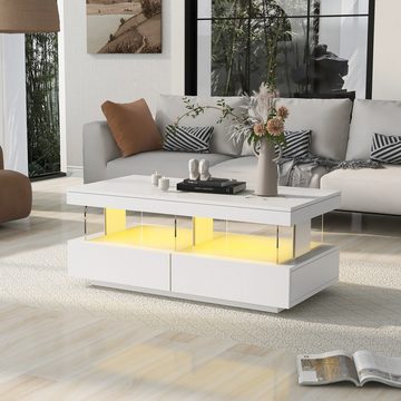 IDEASY Couchtisch Sofatisch, kratzfest, glatte Tischplatte, 100 x 60 x 49,5 cm, (16-farbiges LED-Licht, mit Schublade, minimalistisch), geschlossener Sockel für einfache Reinigung