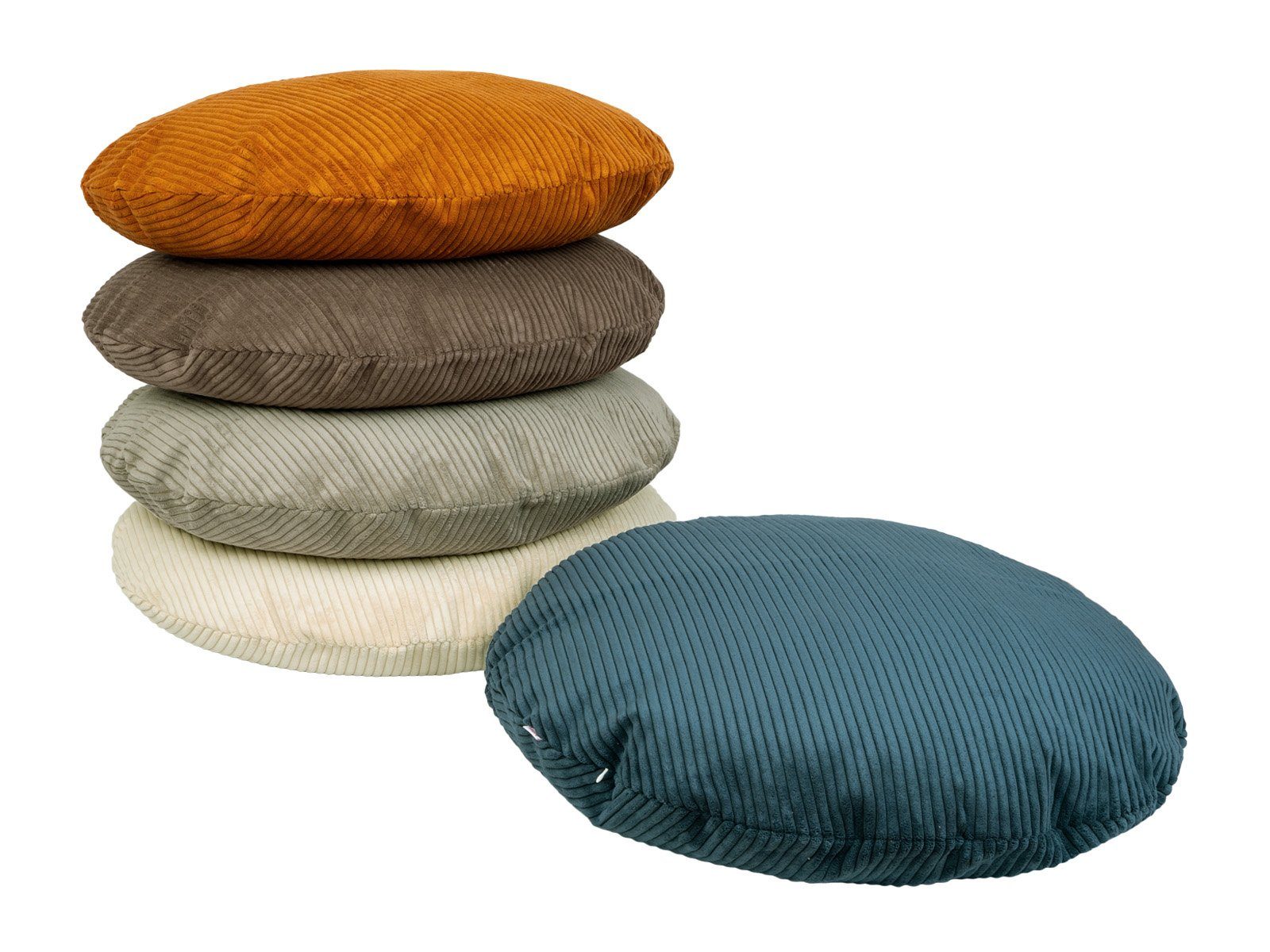 beties Kissenhülle HYggelig No.2, (1 Stück), Block-Cord Bodenkissen-Hülle rund ca. 80 cm Ø Hygge Style kurkuma-gelb