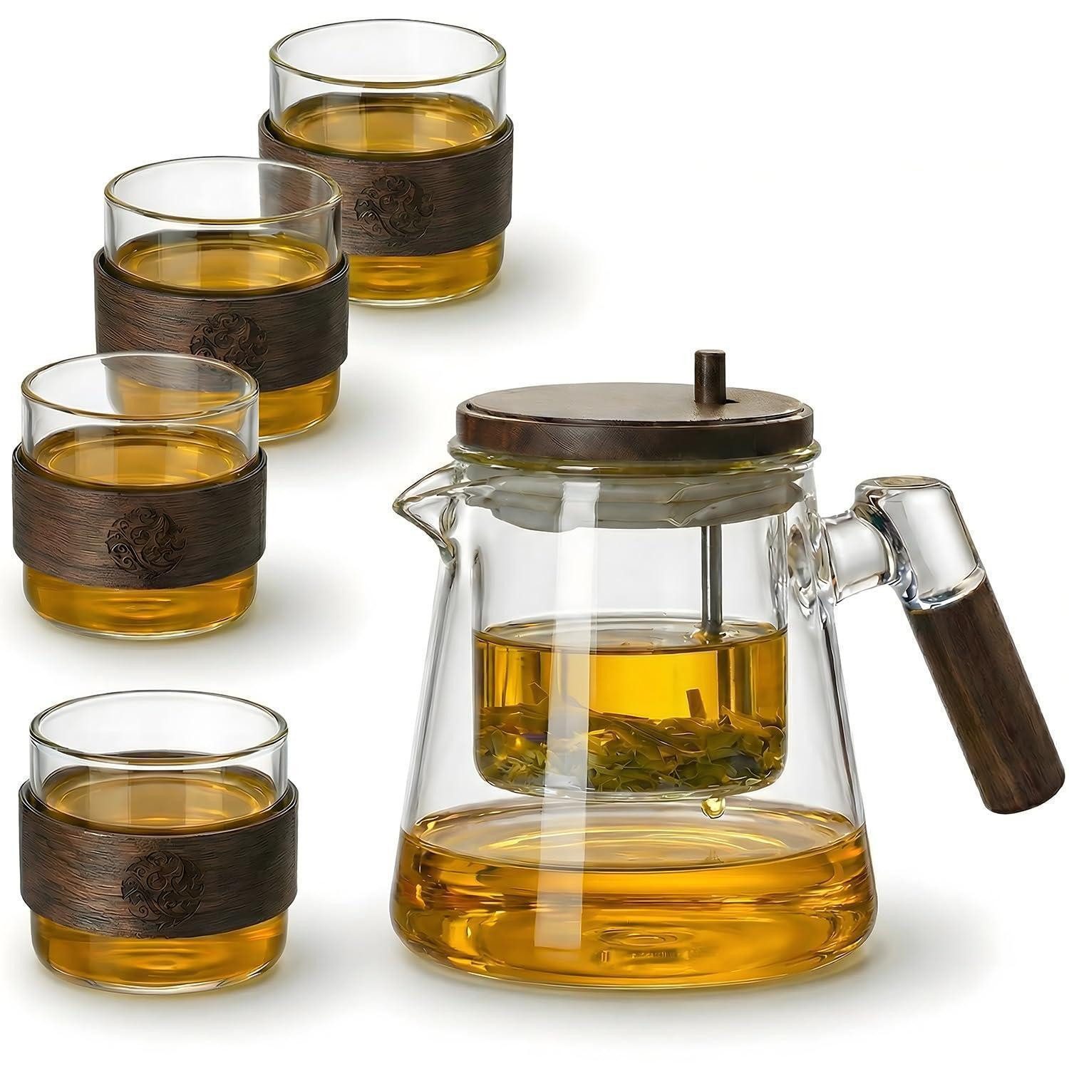 LuxusKollektion Teekanne Teekanne 800ml mit Sieb & 4 Tassen Glas