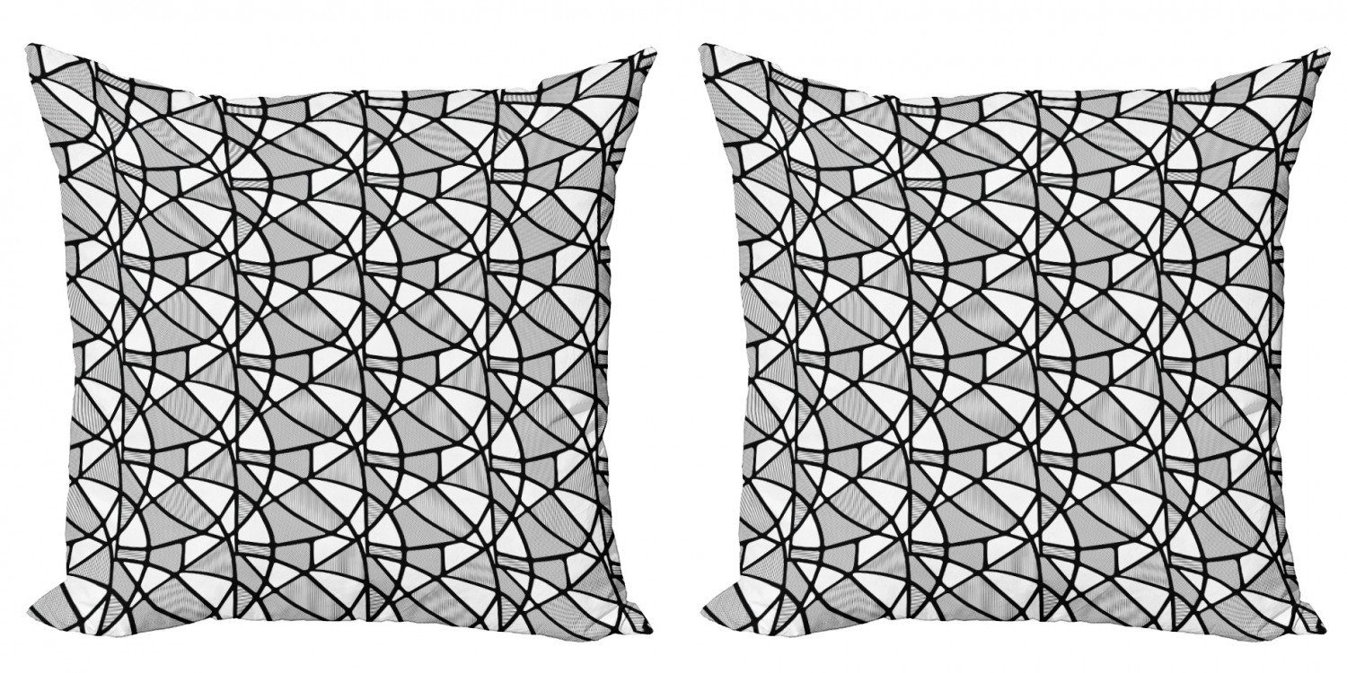 Kissenbezüge Modern Accent Doppelseitiger Digitaldruck, Abakuhaus (2 Stück), Schwarz-Weiss Thick Dünne Linien Tile