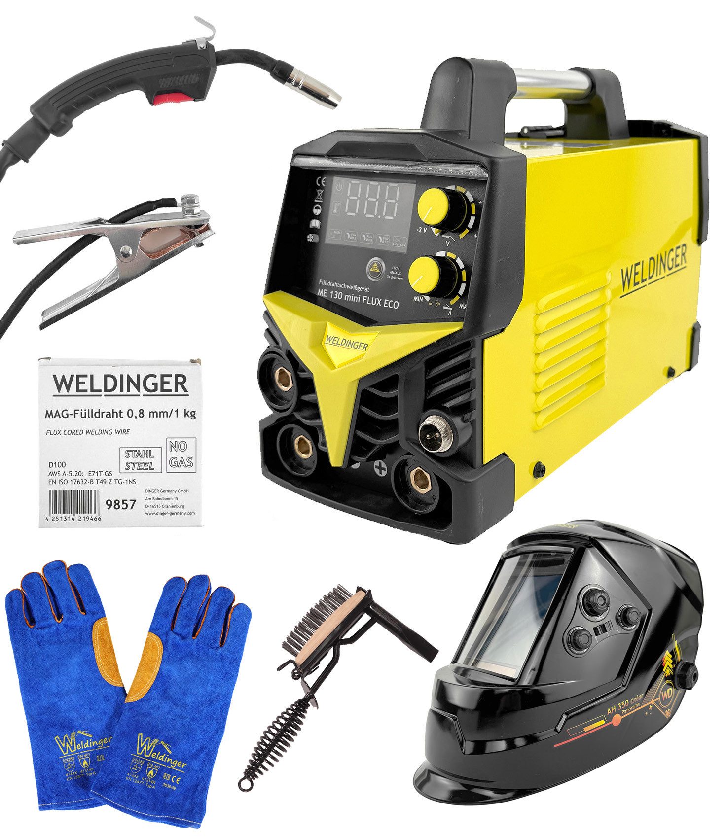 WELDINGER Fülldrahtschweißgerät mit Fülldraht Komplettset ME 130 mini FLUX ECO, 20 - 130 A