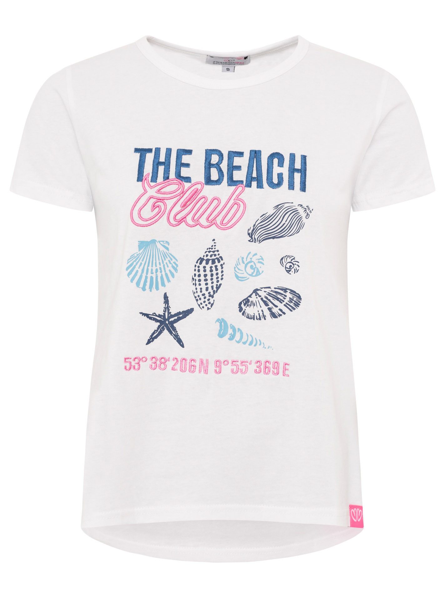 Zwillingsherz T-Shirt "Beach" Rundhals, großes maritimes Motiv mit Stickerei