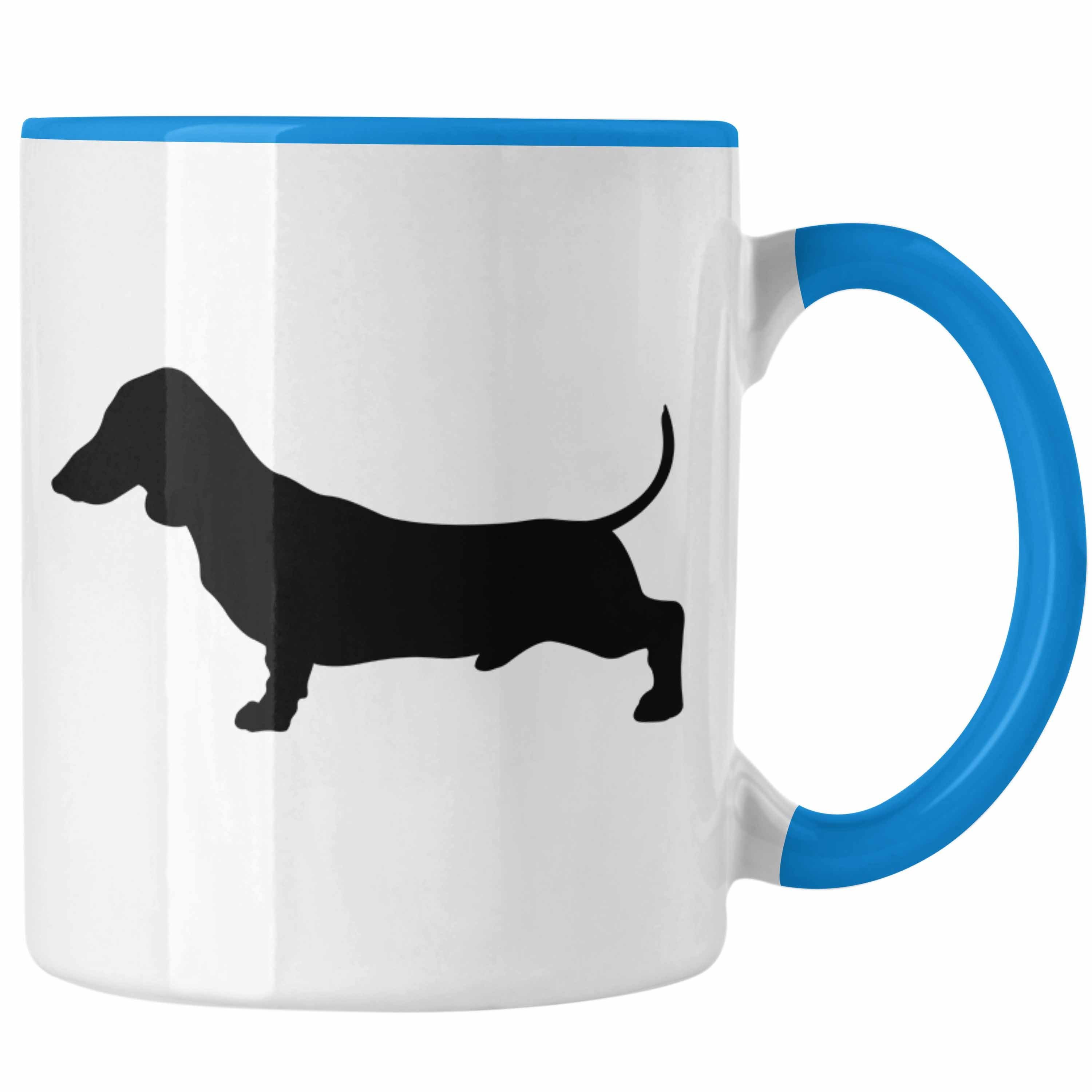 Trendation Tasse Dackel Grafik Tasse Geschenk für Dackel-Besiterin Frauchen Herrchen Ge Blau