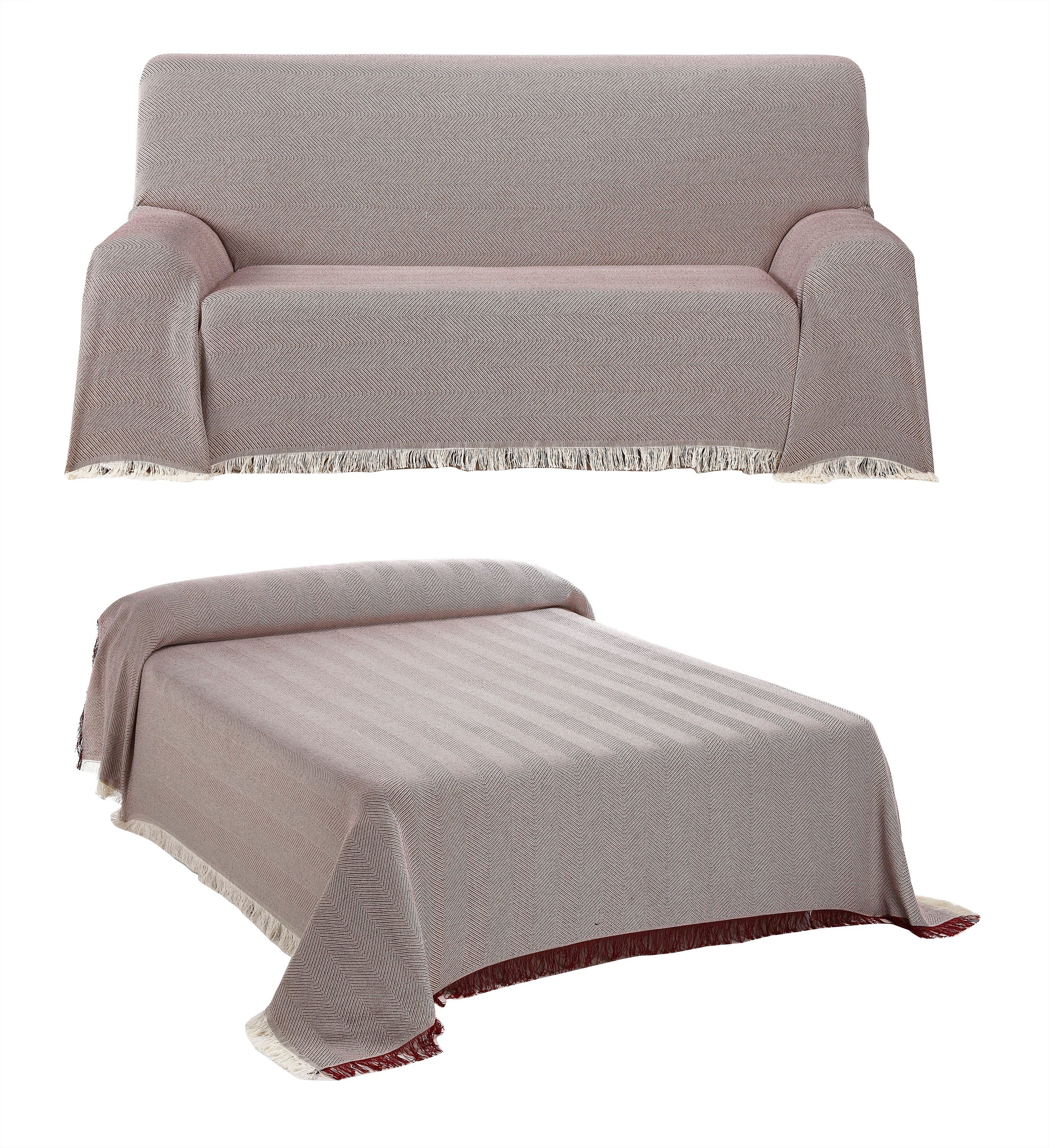 Überwurf Luisa Bettüberwurf Sofa Couch Tagesdecke Decke sand/weiß 220 x 240 cm # 