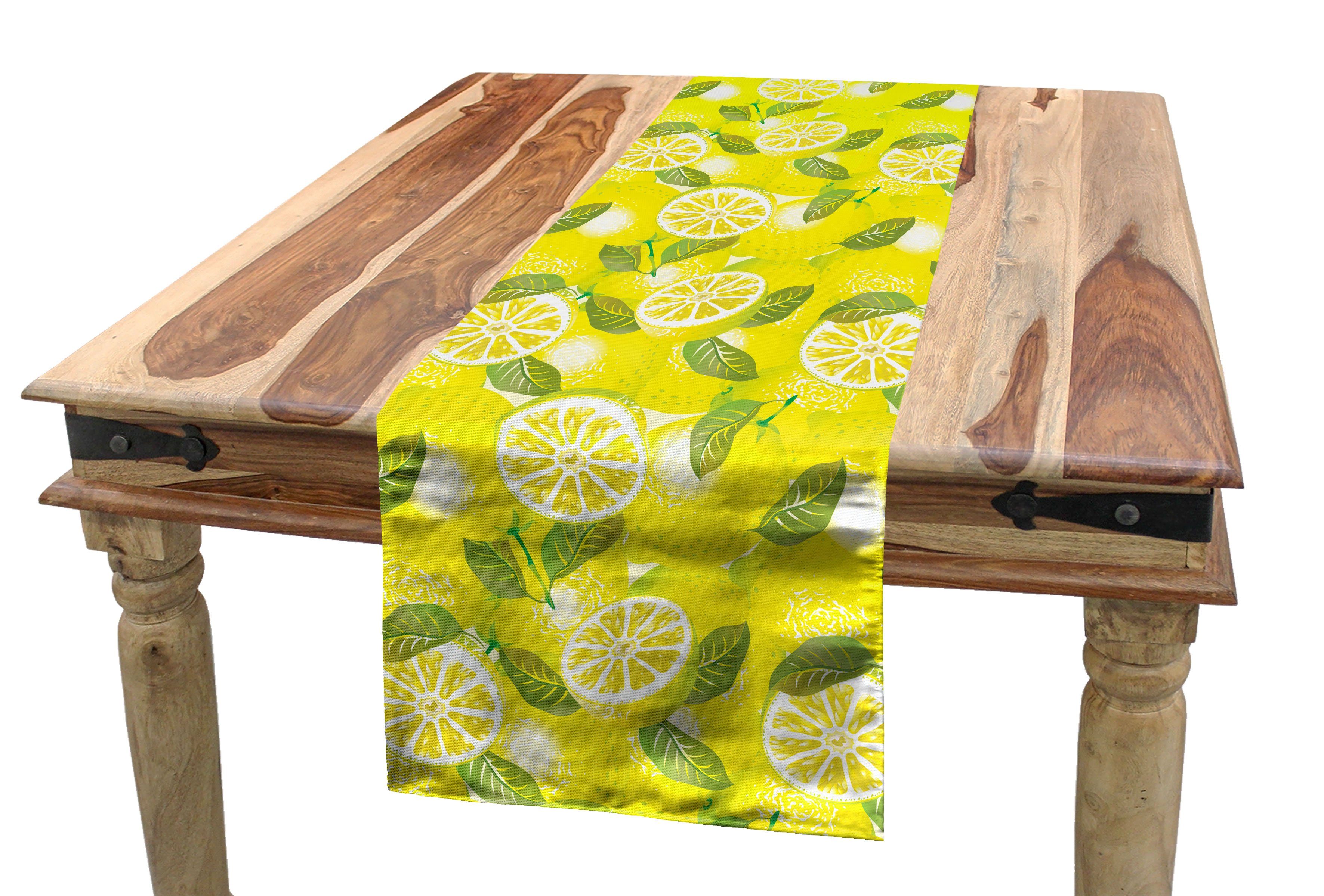 Abakuhaus Tischläufer Esszimmer Küche Rechteckiger Dekorativer Tischläufer, Frühling Frische Zitronen mit Blättern