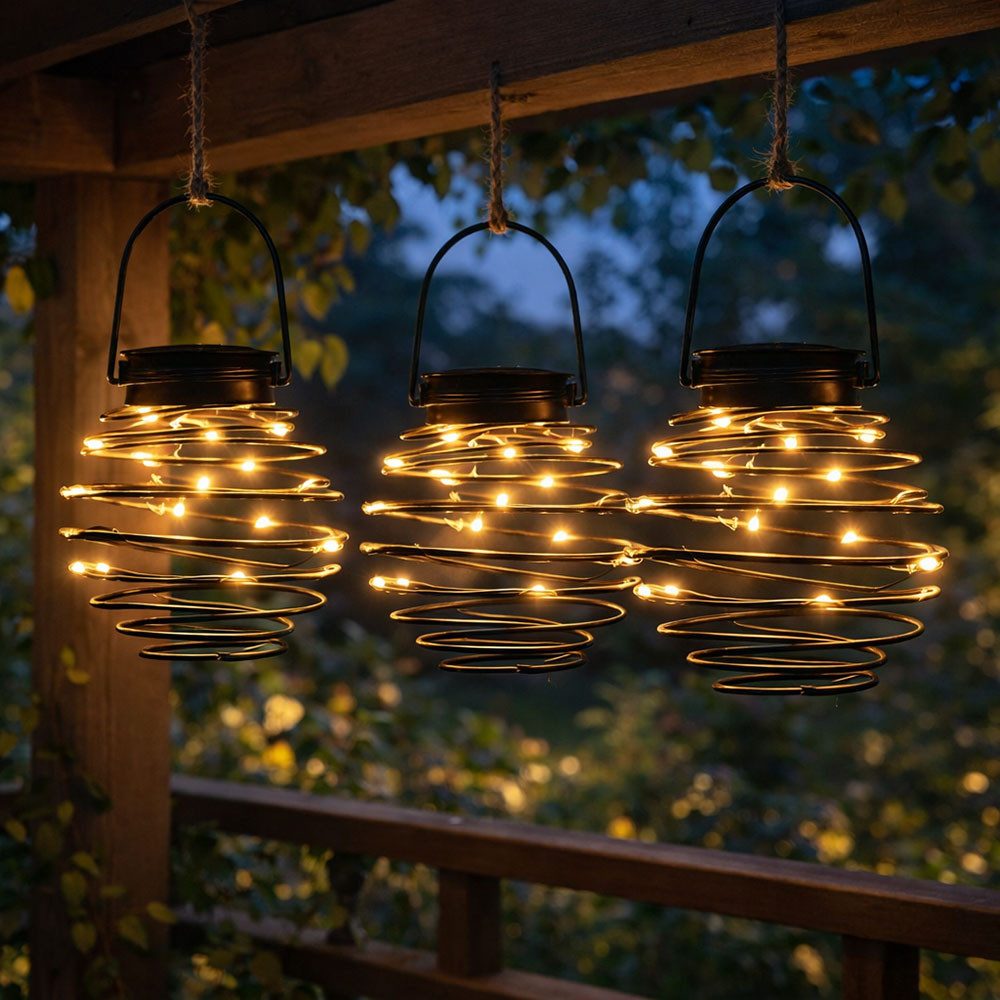 Expo Börse LED Solarleuchte, LED-Leuchtmittel fest verbaut, Warmweiß, LED Solarleuchte Bienennest Solarlampe Spirale Außenleuchte 3er Set