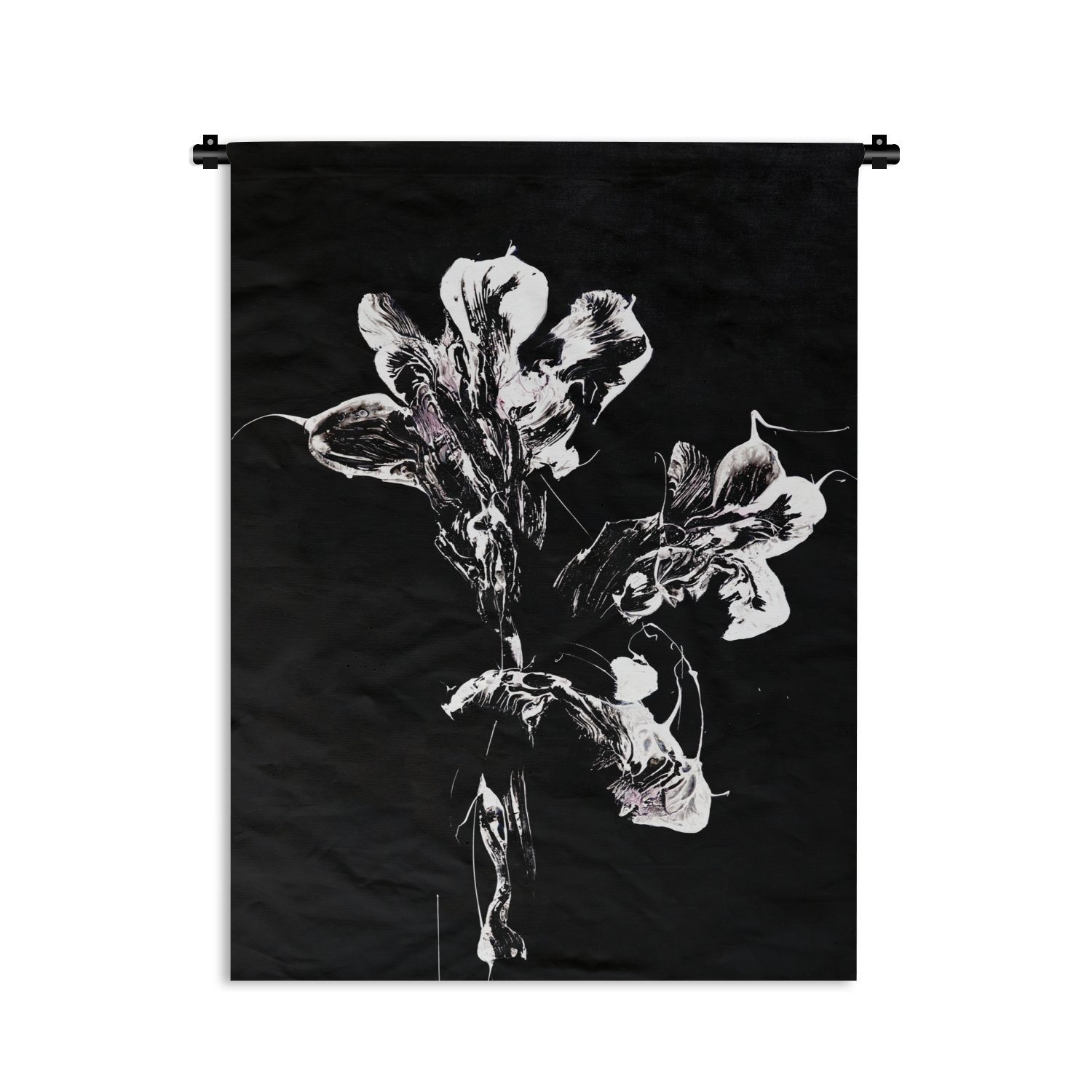 MuchoWow Wanddekoobjekt Blumen - Farbe - Schwarz - Weiß, Deko für an der Wand, Wohnzimmer, Tapisserie, Schlafzimmer
