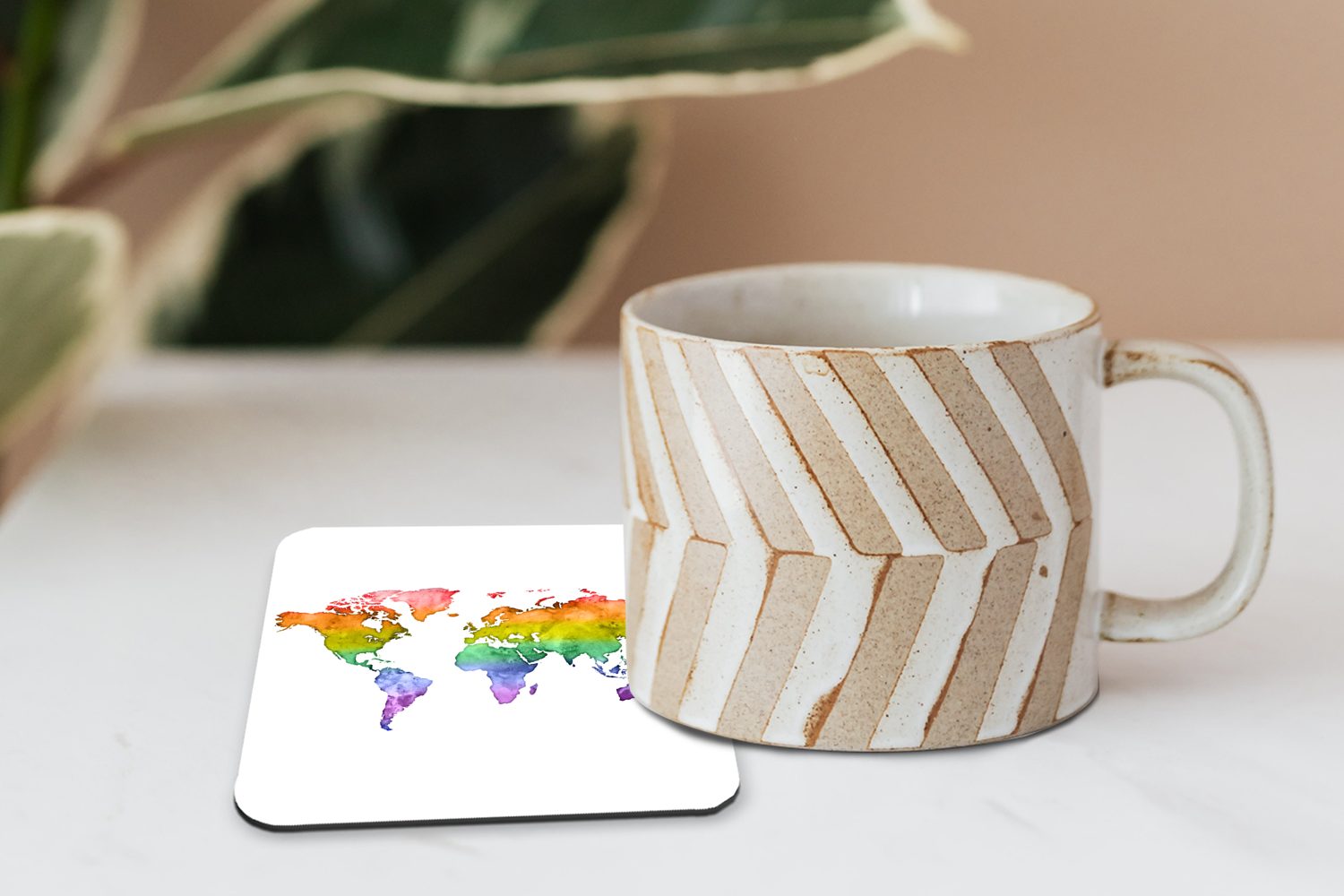 Aquarellfarbe, 6-tlg., Regenbogen - Tasse für Glasuntersetzer Karte - MuchoWow Tischuntersetzer, Korkuntersetzer, Zubehör Untersetzer, Gläser, Glasuntersetzer,