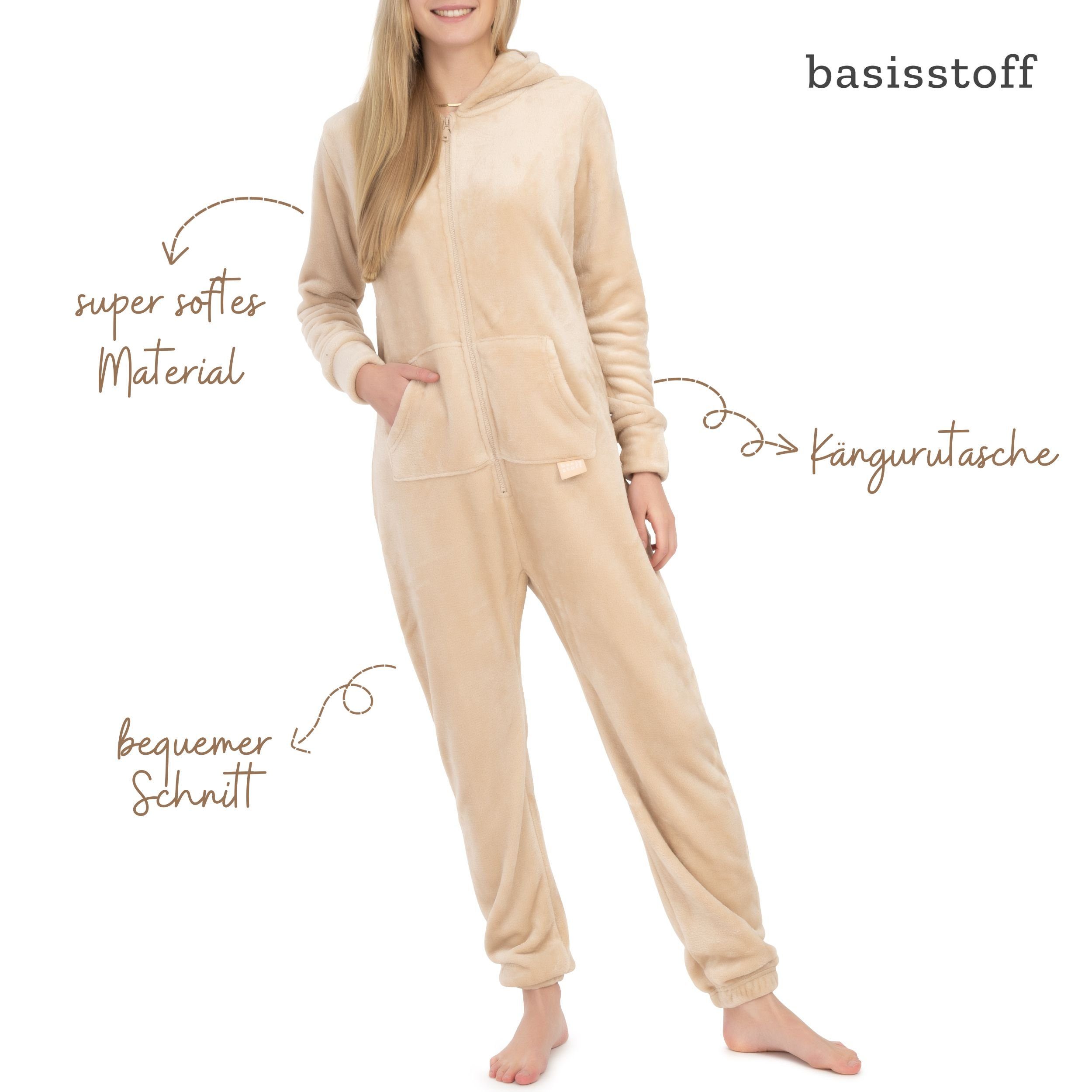 Basisstoff Jumpsuit Kitten Damen Jumpsuit Teddy Fleece Einteiler Overall