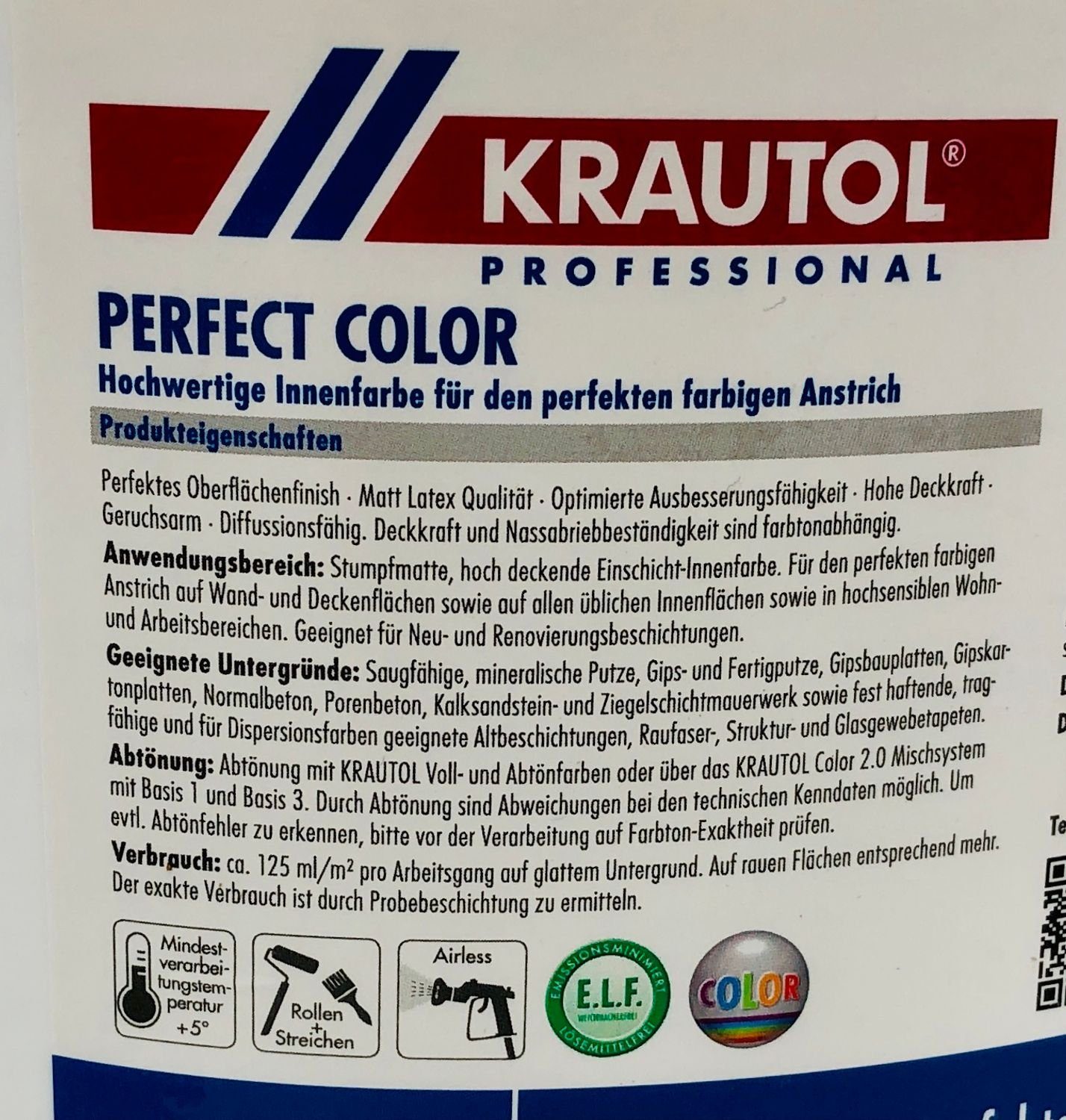 Anstrich Innenfarbe 3 l Basis Color 4,7 Vollton- Krautol Mix Krautol weiß und Perfect Abtönfarbe Besch