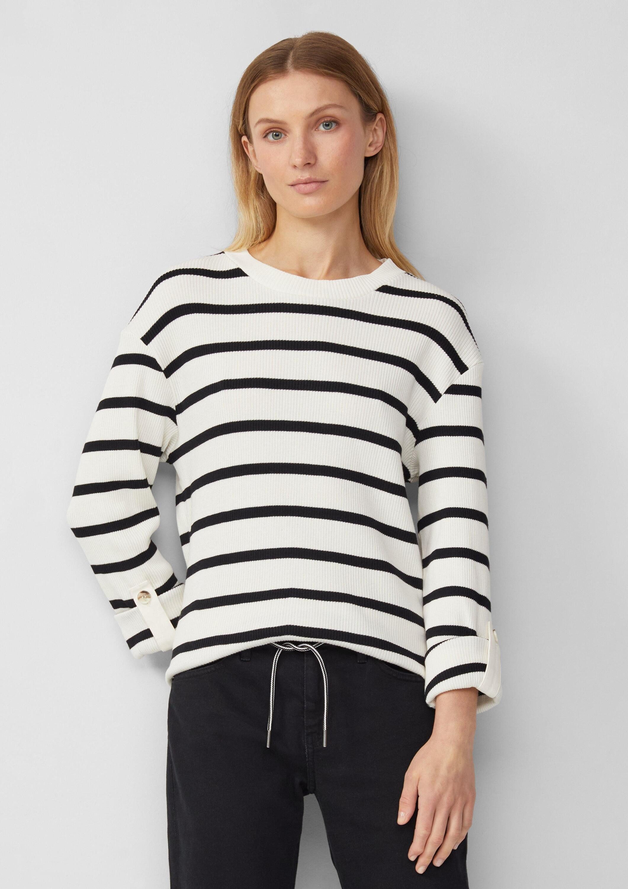 s.Oliver Sweatshirt Sweatshirt Geringeltes Sweatshirt mit Rippstruktur und Turn-up