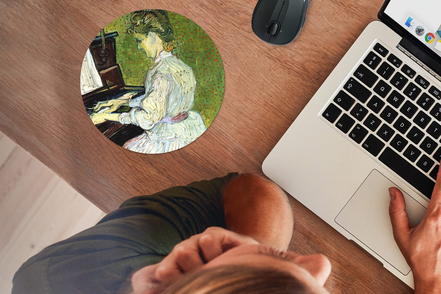 MuchoWow Mauspad Marguerite Gachet am Klavier - Vincent van Gogh (1-St), Büro für Tastatur und Maus, Mousepad Gaming, Rund 20x20 cm