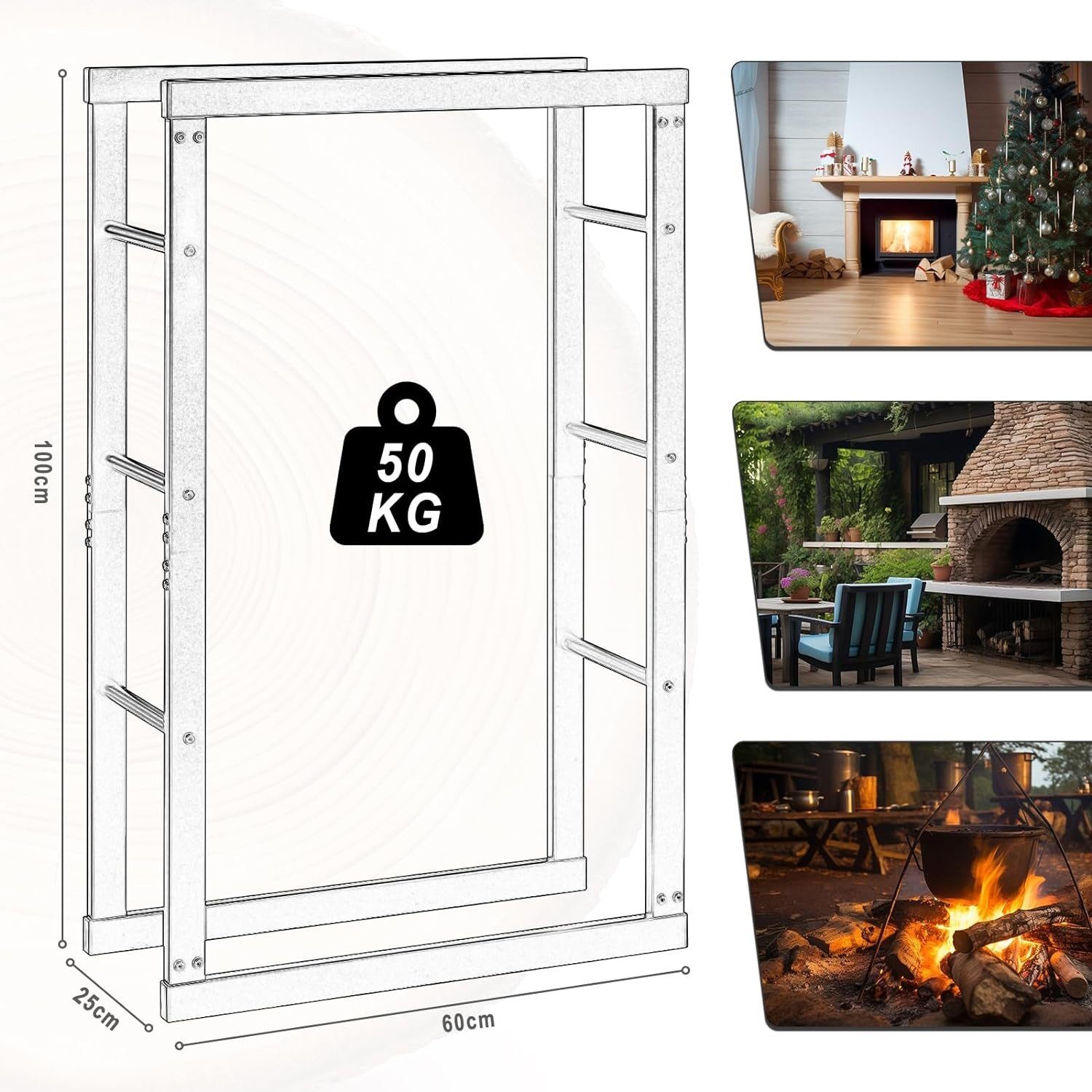 EUGAD Kaminholzregal, BxTxH:60x25x100 cm, (1-St), Innen Außen aus Metall für Kaminholz