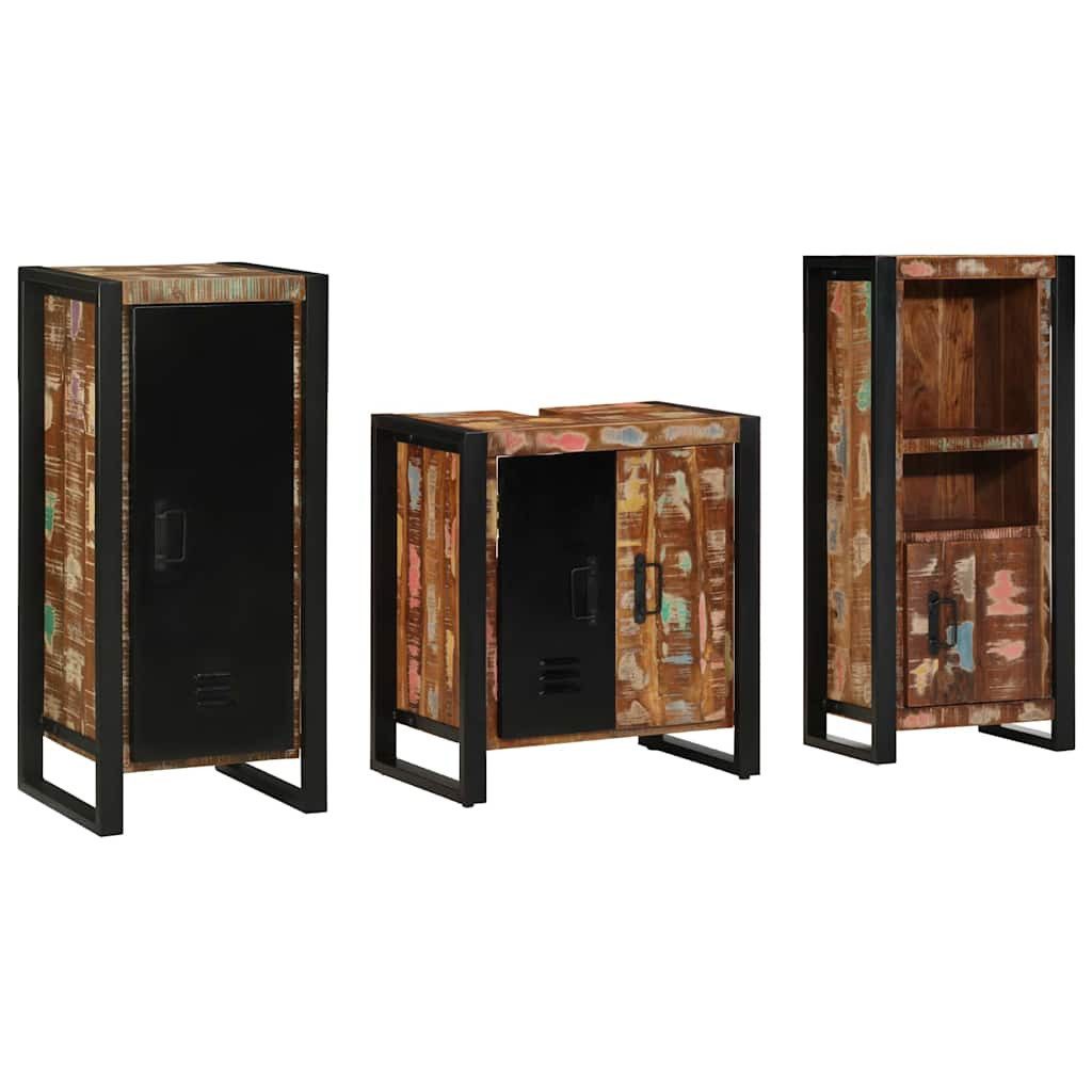 vidaXL Badezimmer-Set Badezimmermöbel-Set mit Regal 3 pcs Massives upgecyceltes Holz, (3-St)