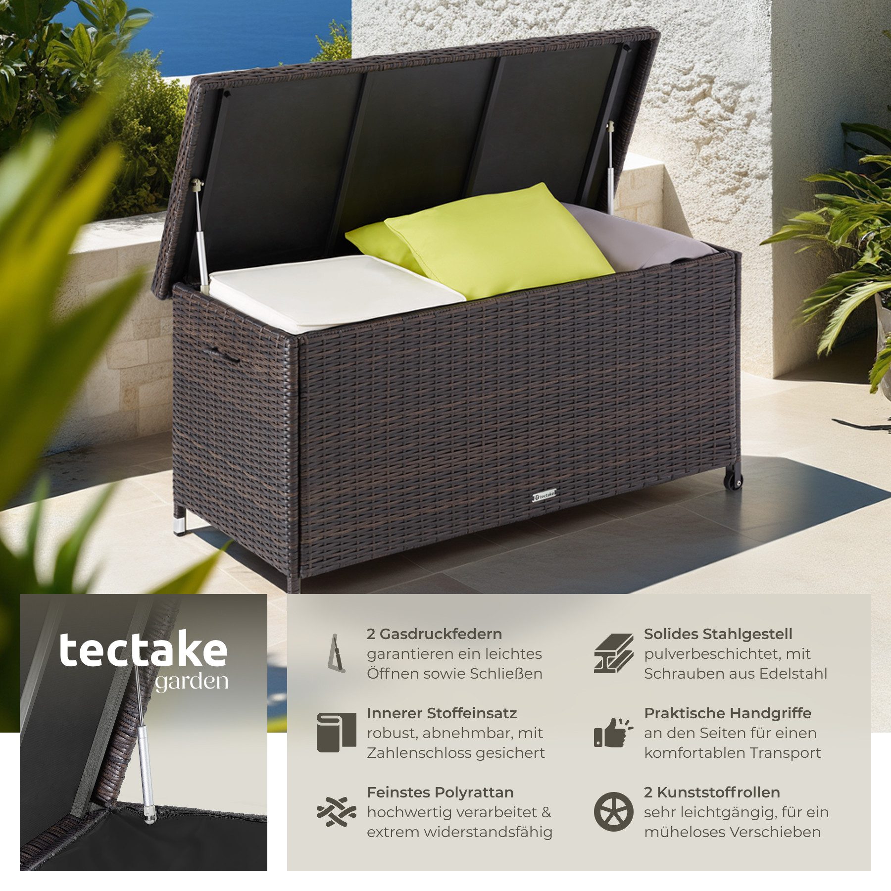 tectake Gartenbox Auflagenbox (1 St., Volumen: 270 L), 270 l, mit Rattangef günstig online kaufen
