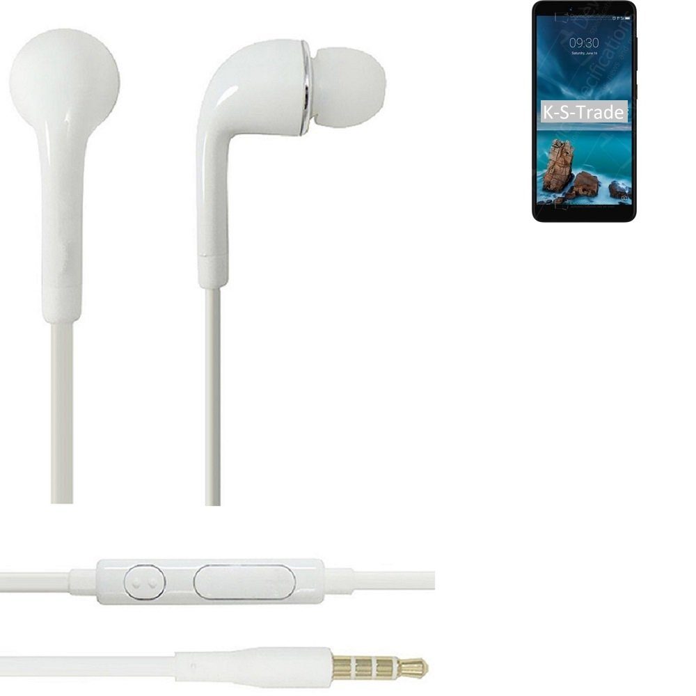 K-S-Trade für ZTE Blade A7 Vita In-Ear-Kopfhörer (Kopfhörer Headset mit Mikrofon u Lautstärkeregler weiß 3,5mm)