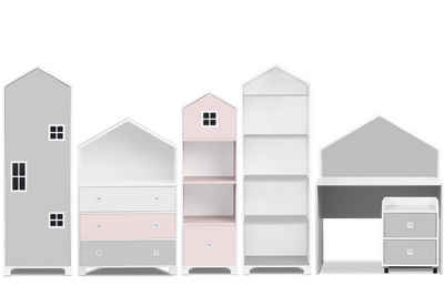 Konsimo Babyzimmer-Komplettset MIRUM Kinderzimmer-Möbelset Komplett-Kinderzimmer, (6-St), Kommode, Schreibtisch, Kleiderschrank, 2x Bücherregal, Rollcontainer