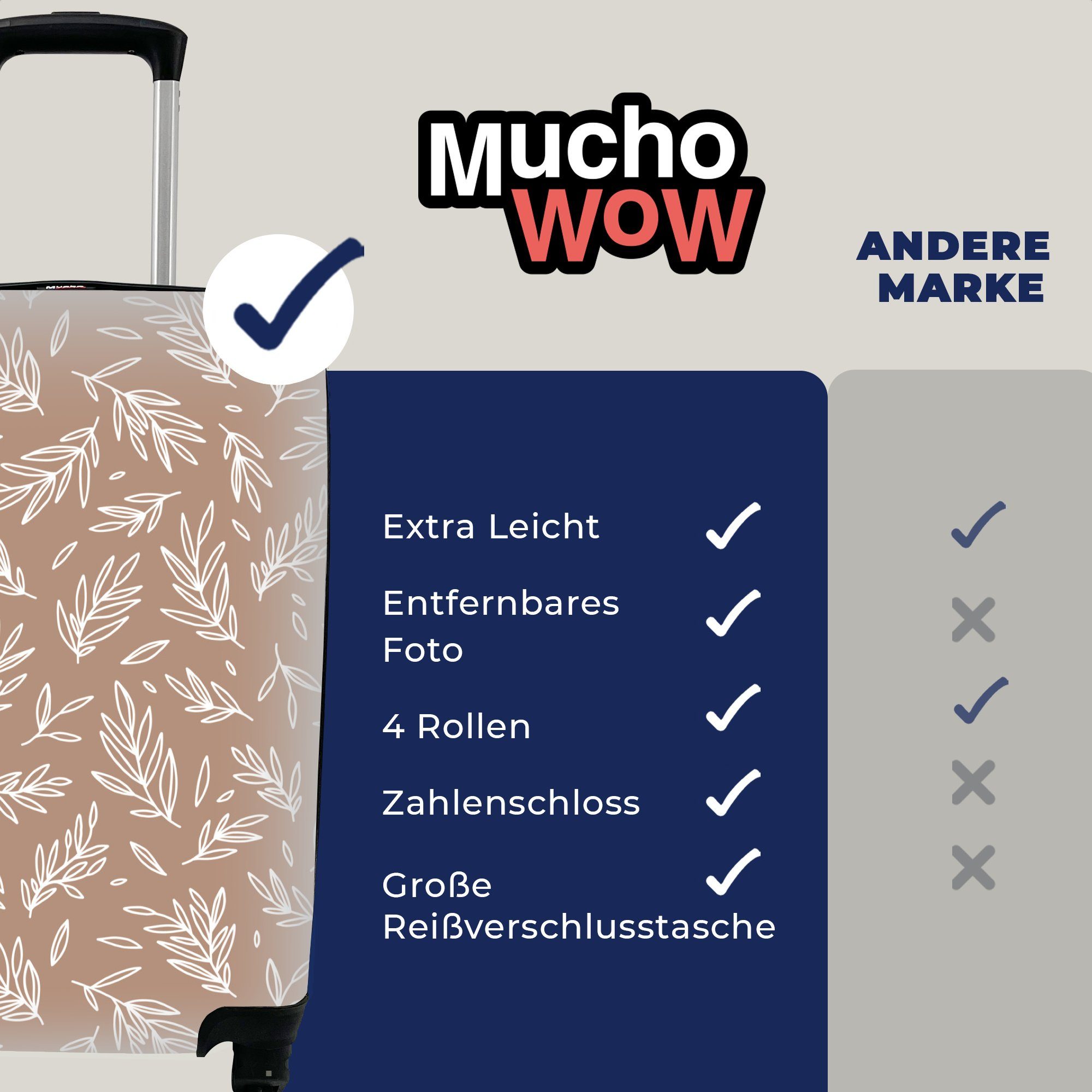 Handgepäck MuchoWow - - Äste Handgepäckkoffer Reisetasche rollen, Muster Rollen, mit Reisekoffer für Trolley, Ferien, 4 Blätter,