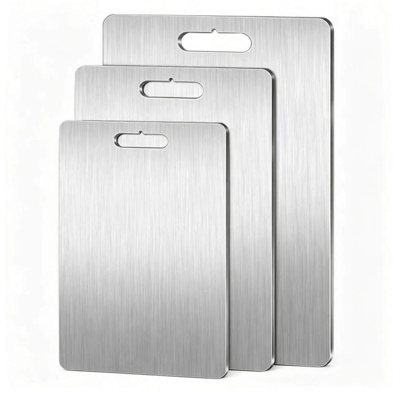 ibettertec Schneidebrett Schneidebrett‑Set 3‑teilig Edelstahl, Knet‑ & Küchenbrett, 316 Edelstahl,Edelstahl Schneidebrett,drei Größen