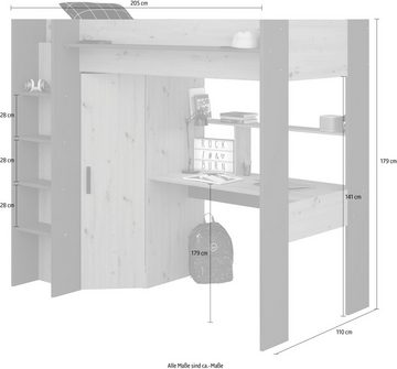 Parisot Hochbett Heavy ALL-IN-ONE, mit Kleiderschrank, Schreibtisch, Leiter, Stauraum