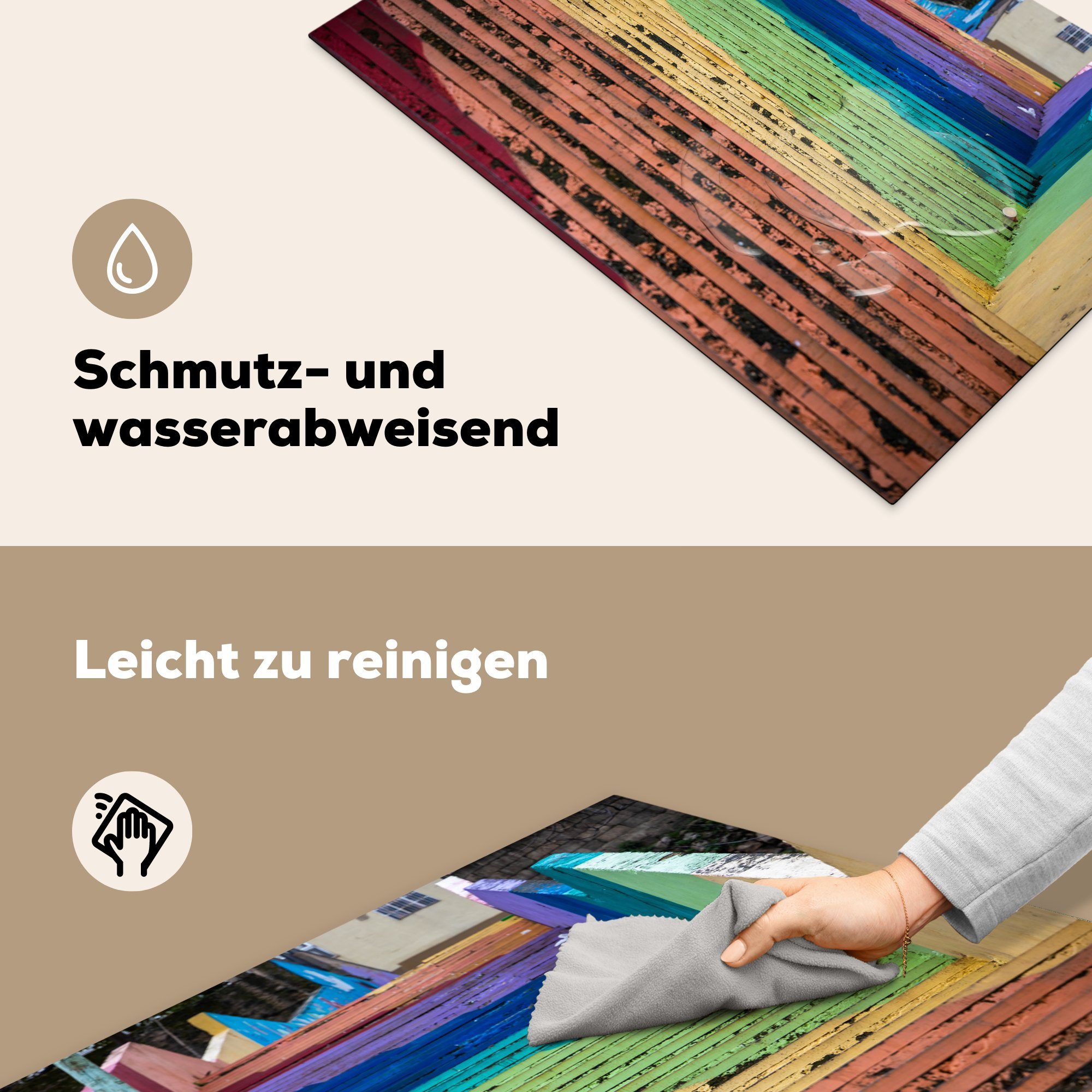 MuchoWow Herdblende-/Abdeckplatte Regenbogenfarben tlg), Jordanien, küche, 81x52 auf in einer Schutz Vinyl, Treppe (1 die für cm, Ceranfeldabdeckung Induktionskochfeld