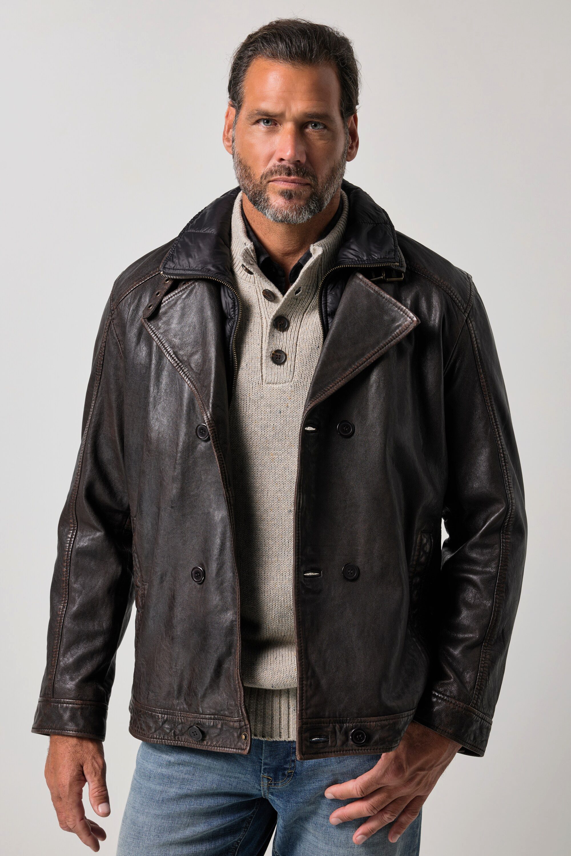 JP1880 Lederjacke Leder-Caban Leder Lammnappa Zipper Nyloneinsatz