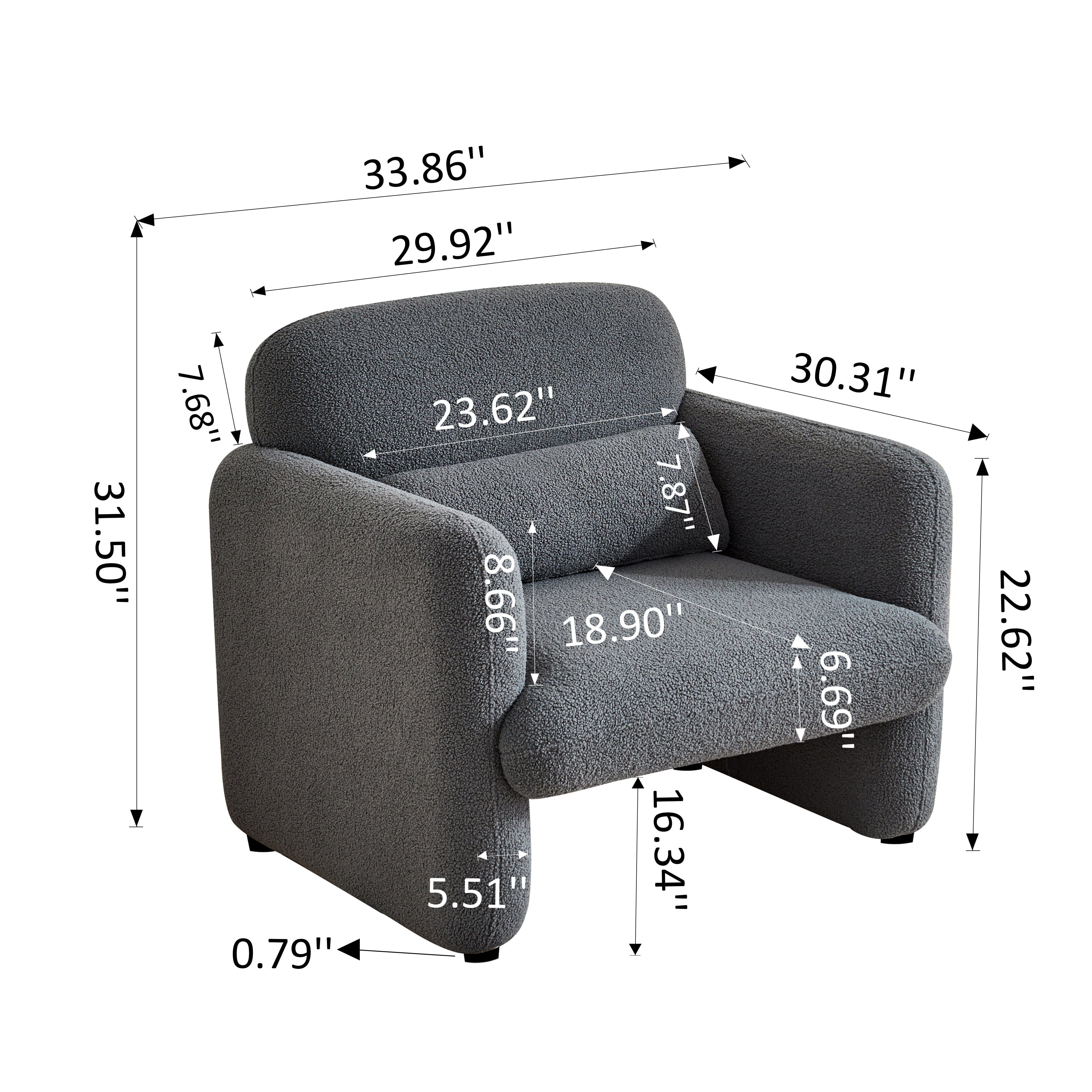 SEEZSSA Grau Schlafsessel Loungesessel Polsterstuhl Einzelsofastuhl Armstuhl Sessel, Relaxsessel, Loungesessel mit Hochelastische Sitze Taillenkissen Sofasessel