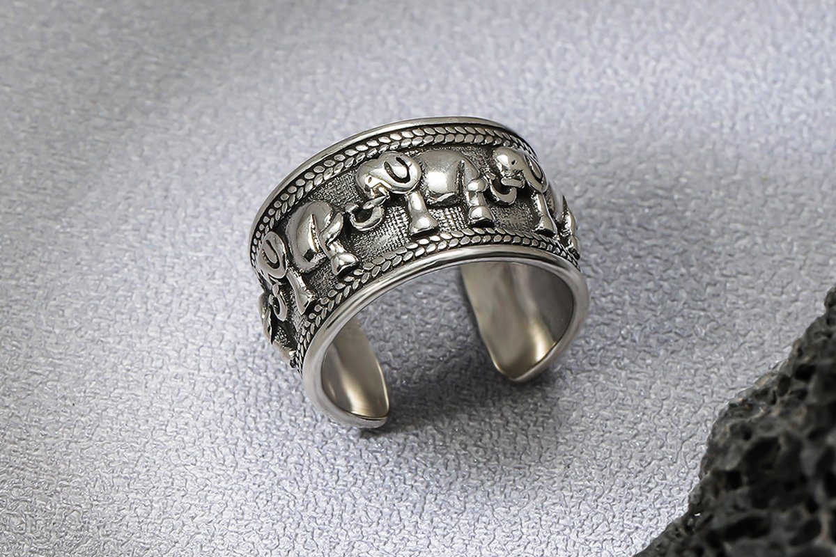 Eyecatcher Fingerring in Silber, mit Ring Größenverstellbar Elefanten Statement