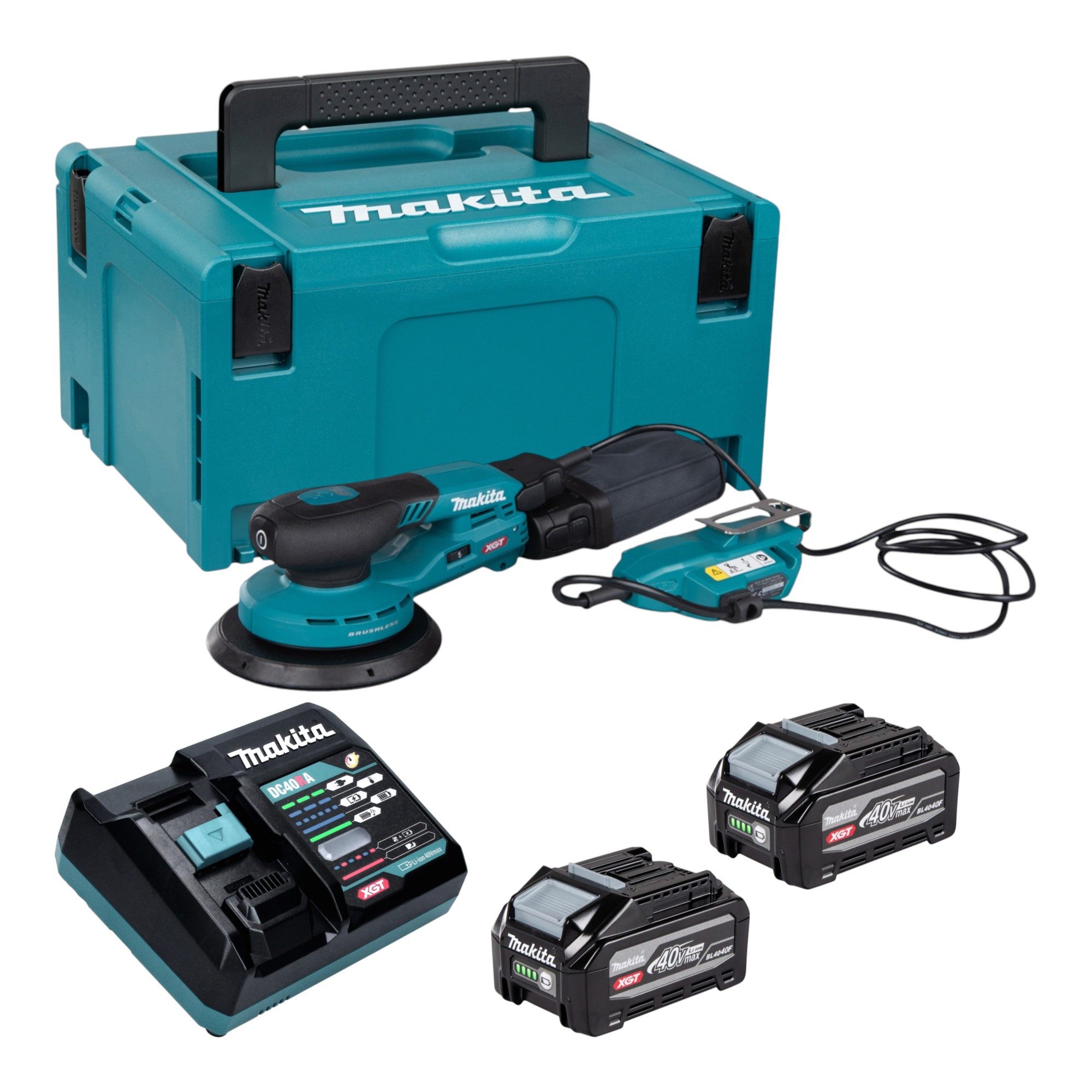 Makita Akku-Exzenterschleifer BO 002 CGU201 40 V max. 150 mm 5,0 mm Hub Brushless + 2x Akku 4,0 Ah