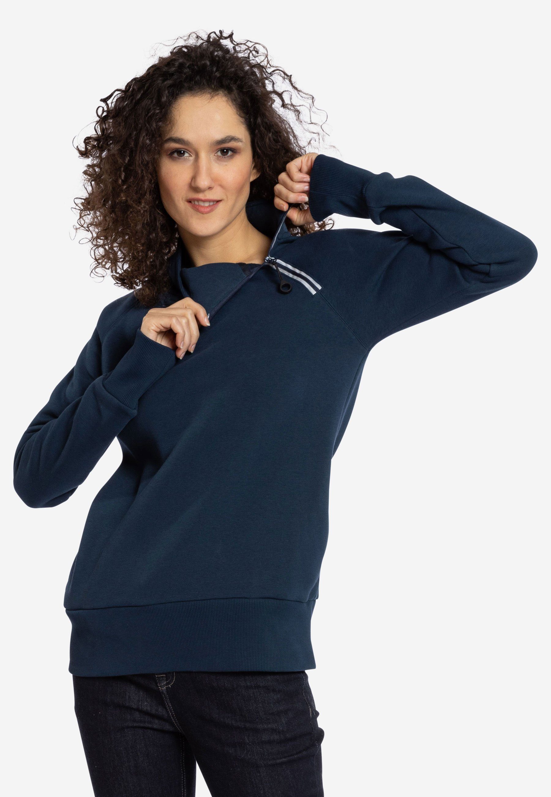 Reißverschluss und Stehkragen Elkline blueshadow mit Seitentaschen Performance Sweatshirt