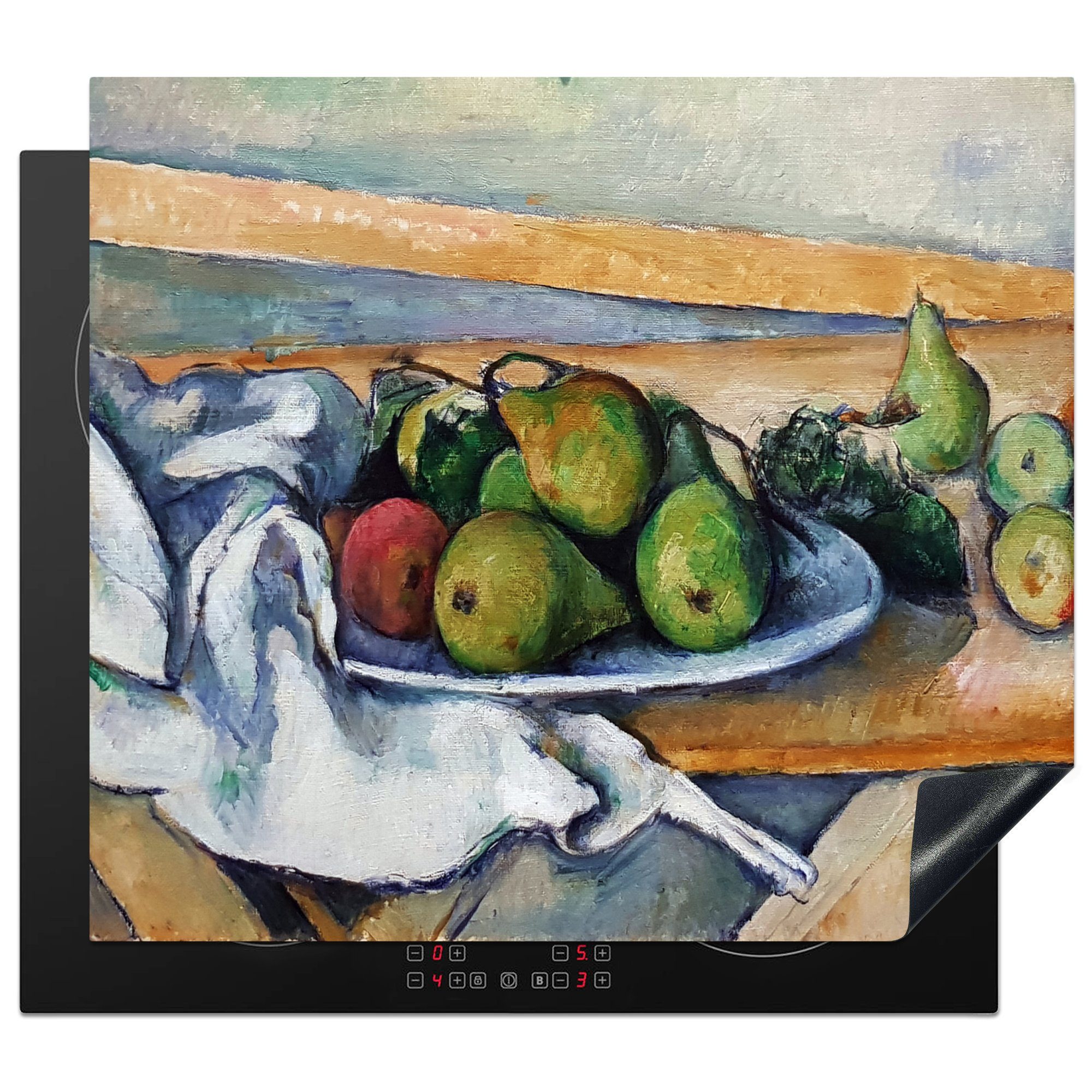 MuchoWow Herdblende-/Abdeckplatte Stilleben mit Birnen - Paul Cézanne Gemälde, Vinyl, (1 tlg), 60x52 cm, Mobile Arbeitsfläche nutzbar, Ceranfeldabdeckung